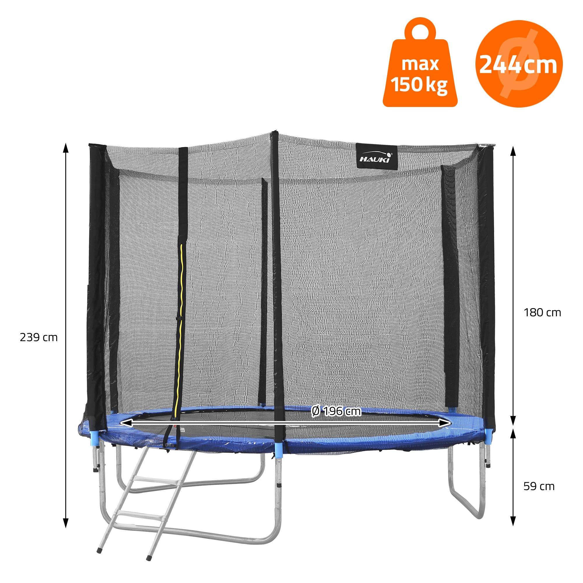 Trampoline de jardin avec filet de sécurité et échelle set complet bleu Ø 244 cm - Image 8