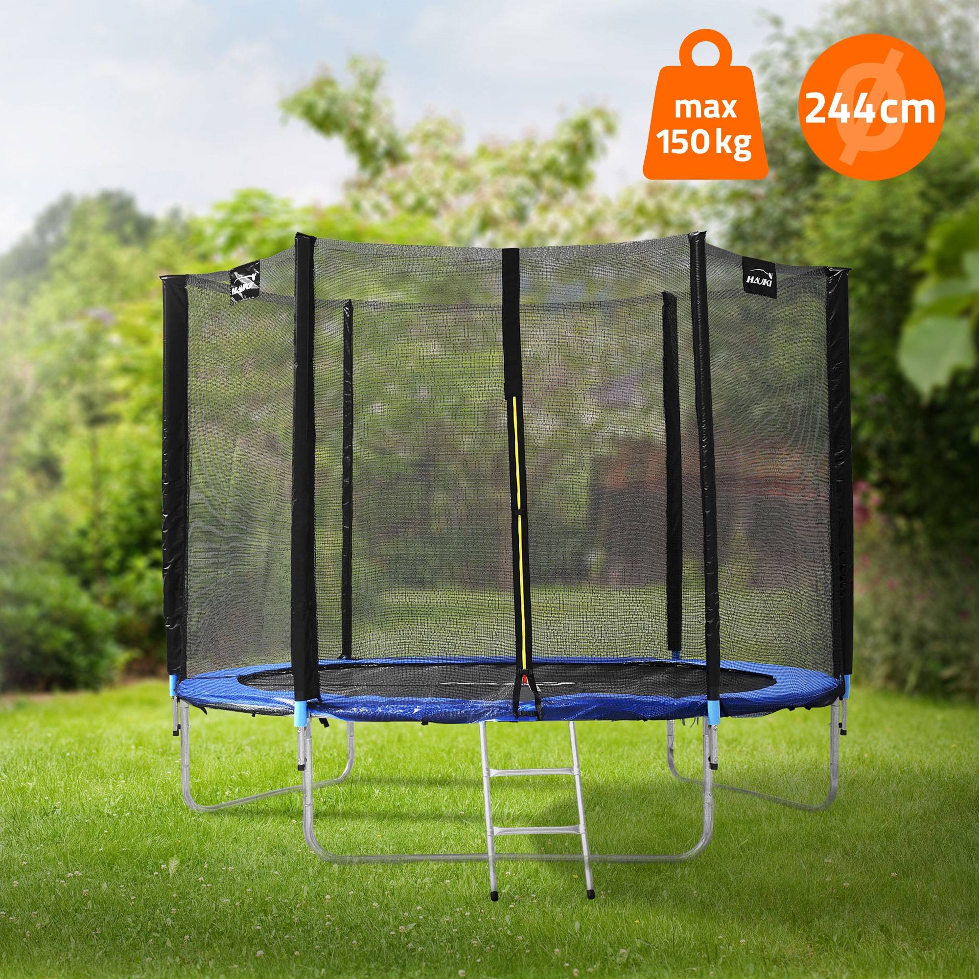 Trampoline de jardin avec filet de sécurité et échelle set complet bleu Ø 244 cm - Image 2