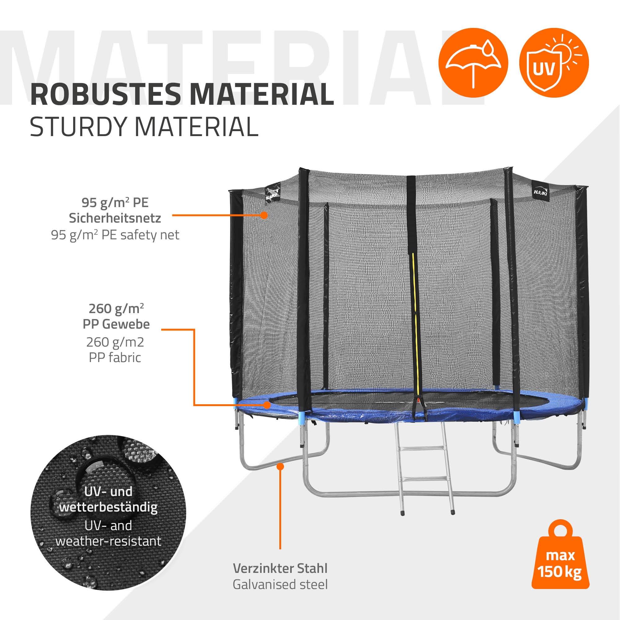 Trampoline de jardin avec filet de sécurité et échelle set complet bleu Ø 244 cm - Image 7