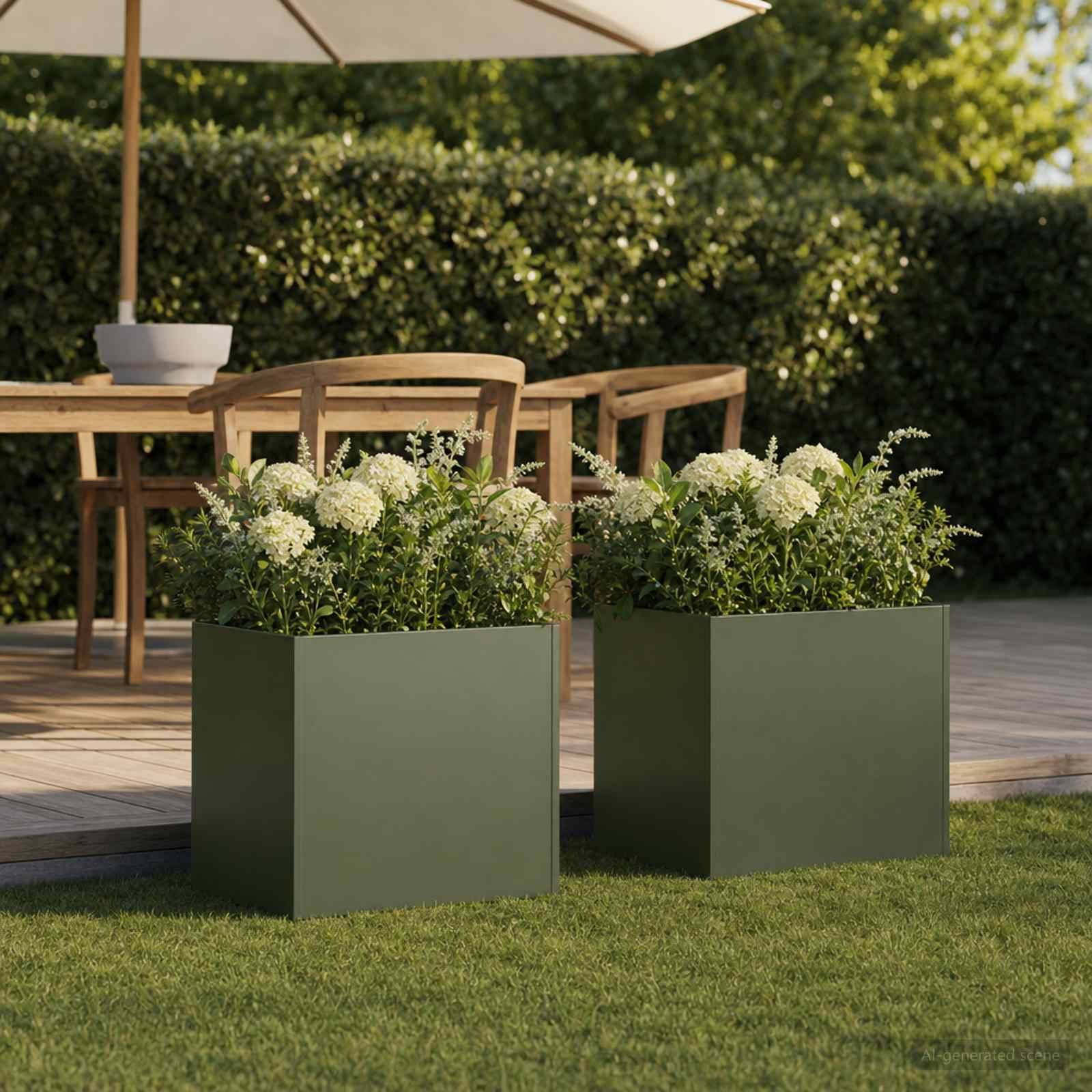 Vidaxl - Cache-pot de jardin 2 pc Vert olive 20 x 20 x 20 cm vidaXL 8004931 - Image 1