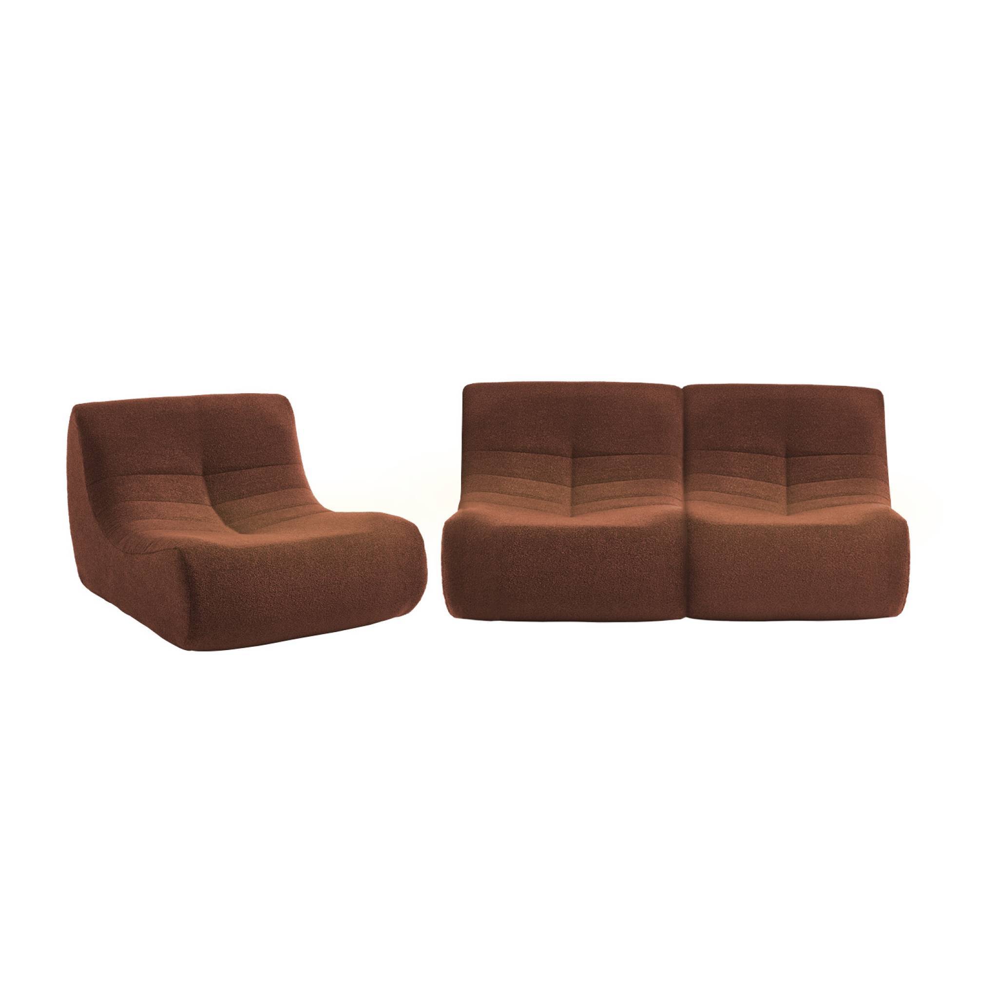 sweeek - Lot de 3 fauteuils chauffeuses en bouclette texturée terracotta style contemporain 1 place | sweeek - Image 5