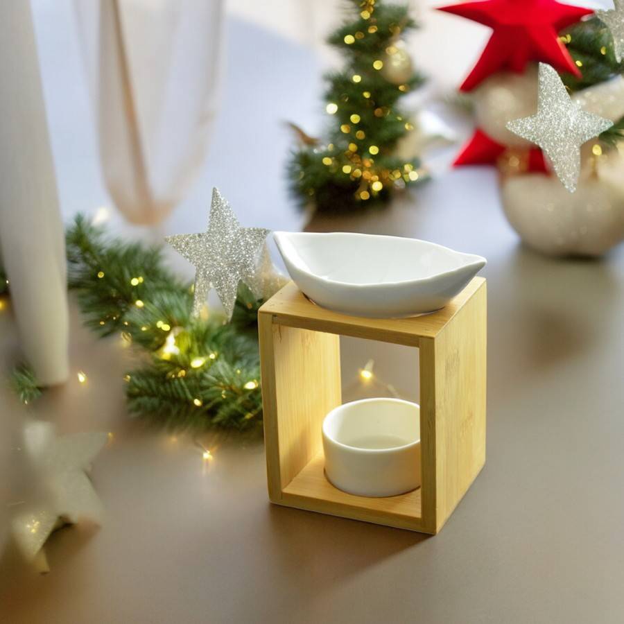 Brûle Parfum Feuillage - Brûleur Fondant Parfumé – Diffuseur Huile Essentielle en céramique et bambou - H 12 cm - Zen'Arôme - Image 6