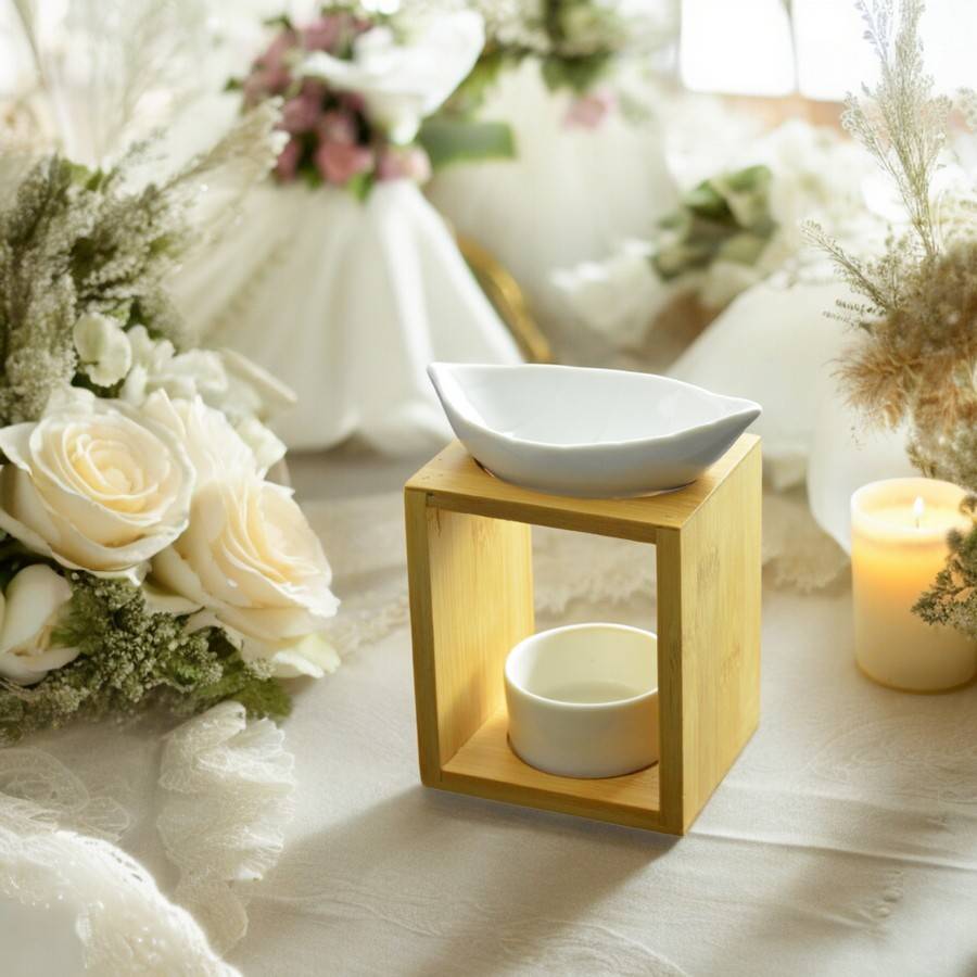 Brûle Parfum Feuillage - Brûleur Fondant Parfumé – Diffuseur Huile Essentielle en céramique et bambou - H 12 cm - Zen'Arôme - Image 8