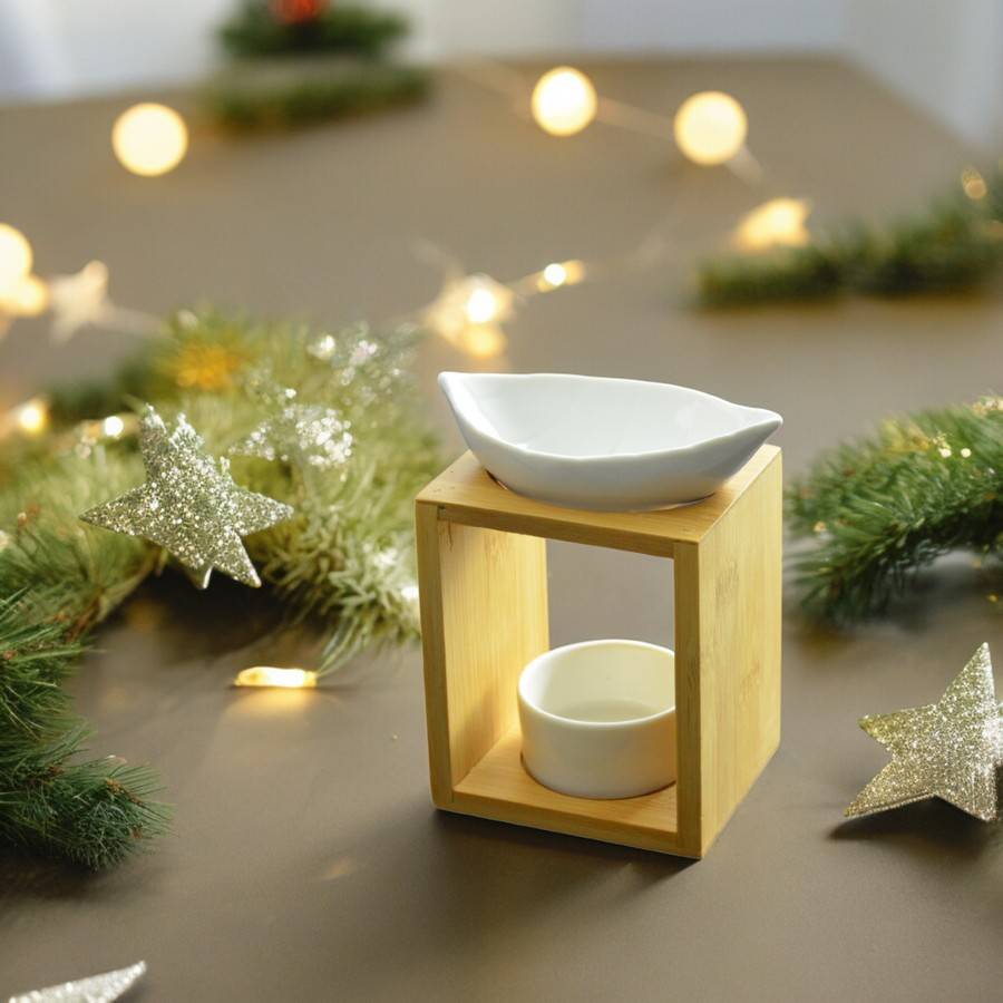 Brûle Parfum Feuillage - Brûleur Fondant Parfumé – Diffuseur Huile Essentielle en céramique et bambou - H 12 cm - Zen'Arôme - Image 4