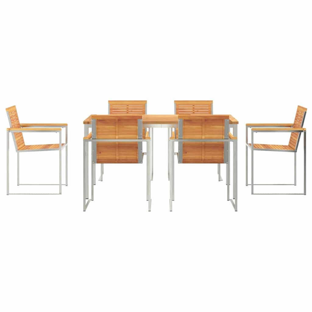 ComfortXL - Table et Chaises de Jardin 6 Personnes Bois d'Acacia et Acier Design Moderne Marron – ComfortXL Outdoor Living - Image 7