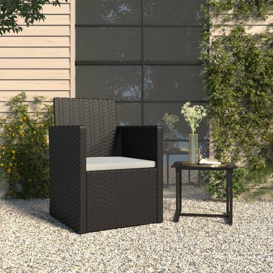 Fauteuil de jardin - Chaise de jardin - Fauteuil d'extérieur avec coussin Noir Résine tressée - MEUBLE PRO - Image 2
