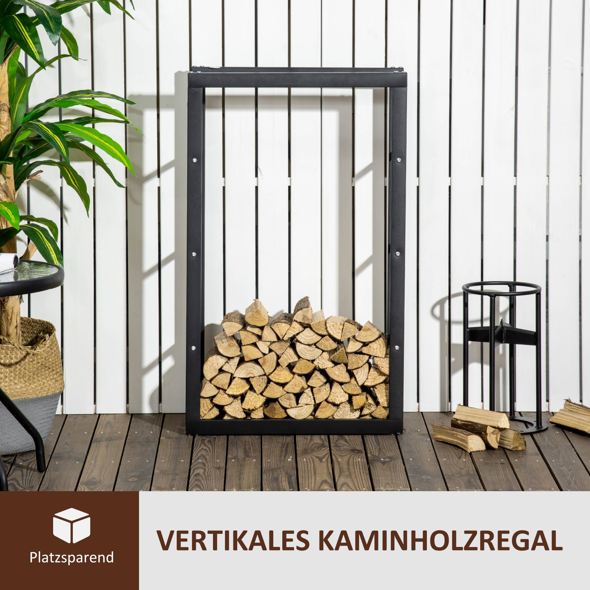 ComfortXL - Porte-bûches en métal noir 40 x 25 x 100 cm pour cheminée terrasse jardin extérieur rangement jusqu’à 97 kg - Image 4