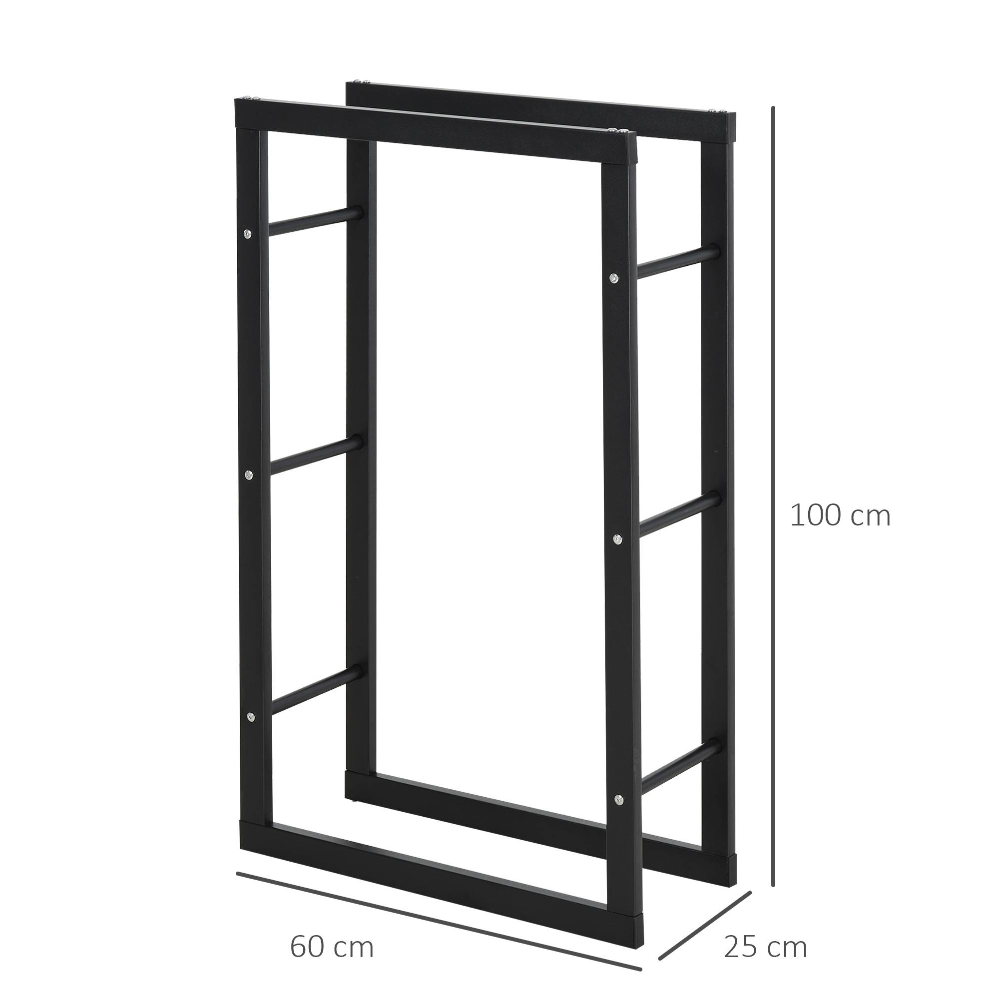 ComfortXL - Porte-bûches en métal noir 40 x 25 x 100 cm pour cheminée terrasse jardin extérieur rangement jusqu’à 97 kg - Image 3