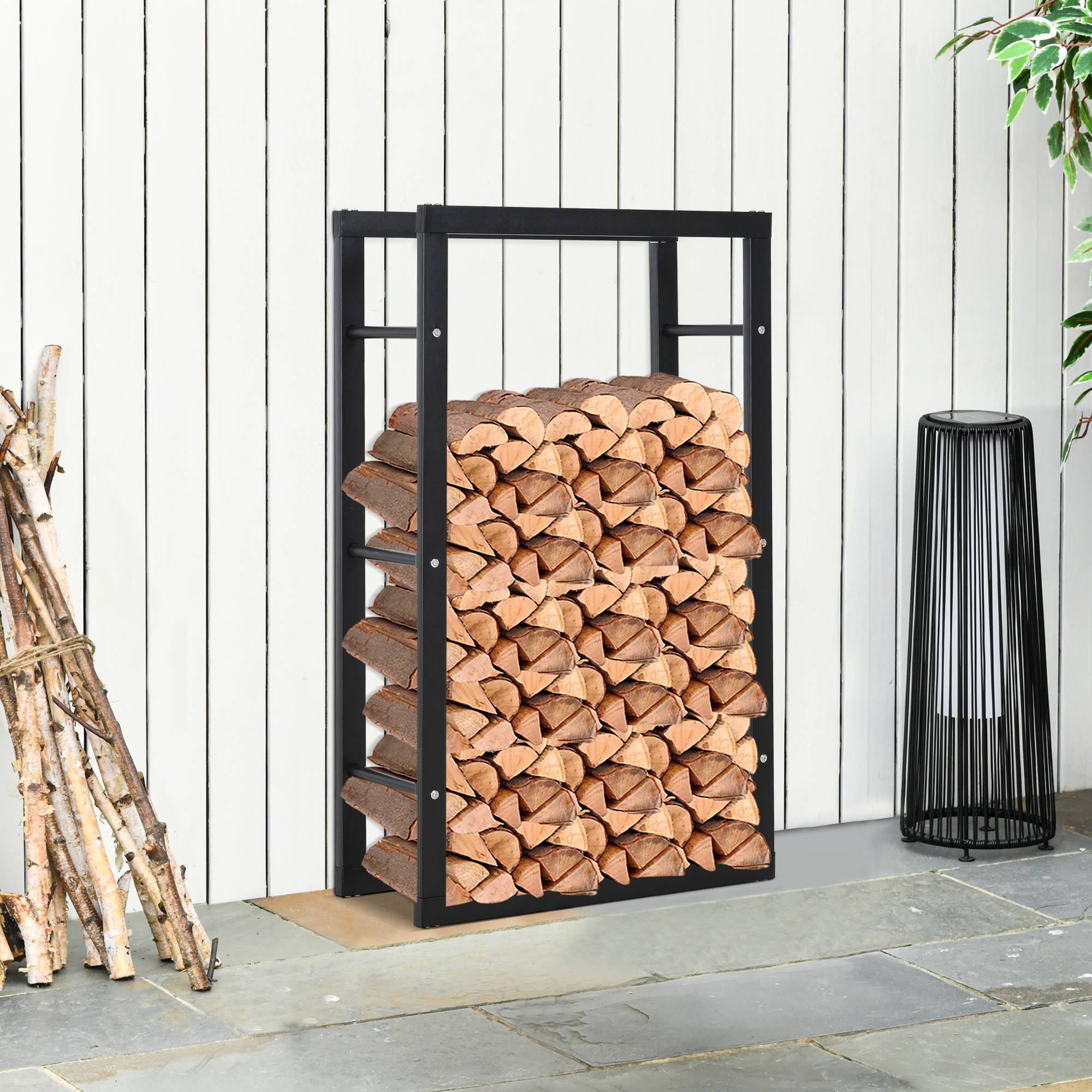ComfortXL - Porte-bûches en métal noir 40 x 25 x 100 cm pour cheminée terrasse jardin extérieur rangement jusqu’à 97 kg - Image 1
