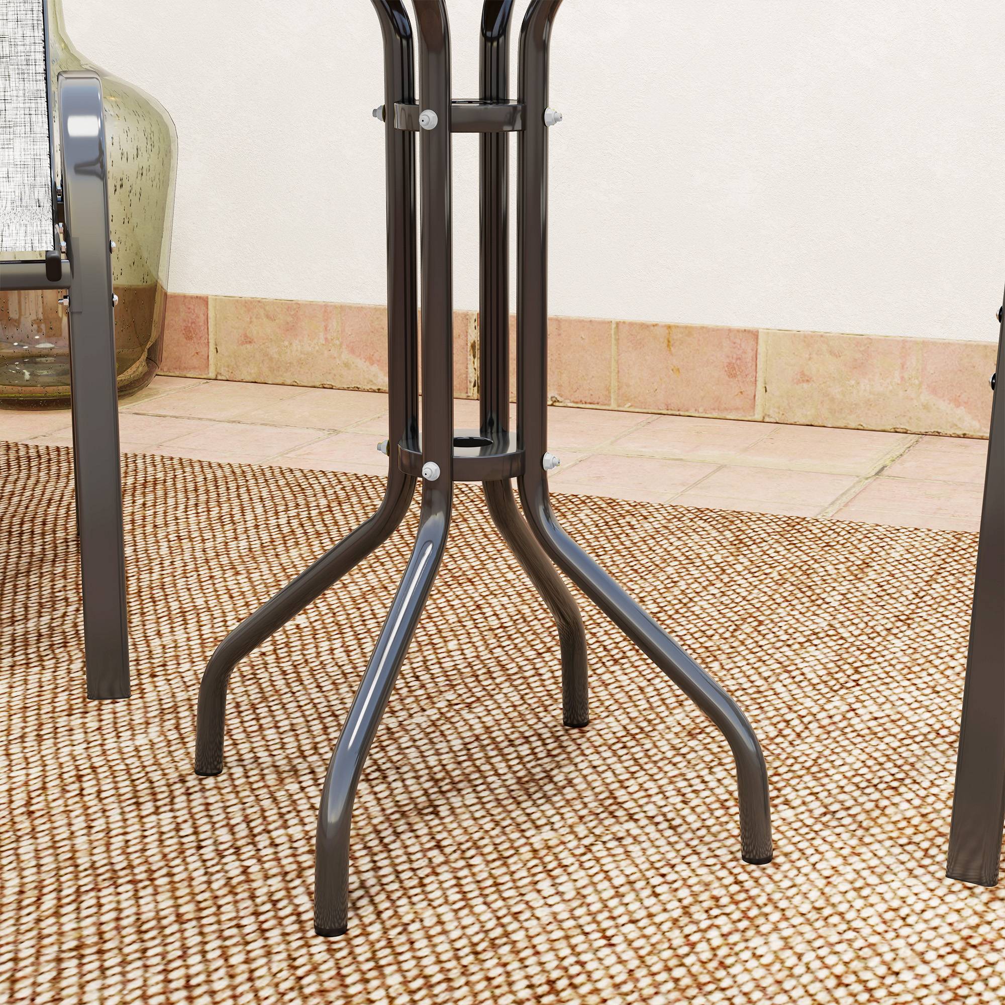 Outsunny - Salon jardin 3 pièces 2 fauteuils empilables table basse verre trempé textilène anthracite - Outsunny - Image 8