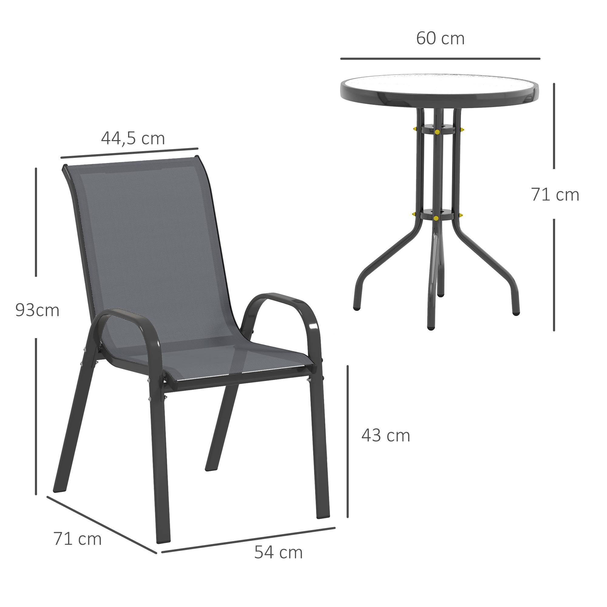 Outsunny - Salon jardin 3 pièces 2 fauteuils empilables table basse verre trempé textilène anthracite - Outsunny - Image 3
