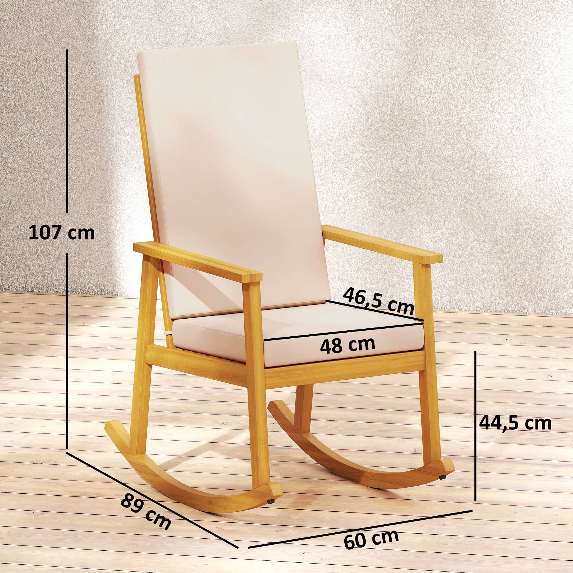 Fauteuil à bascule bois d'acacia beige 60 x 89 x 107 cm - PANGIVO - Image 5