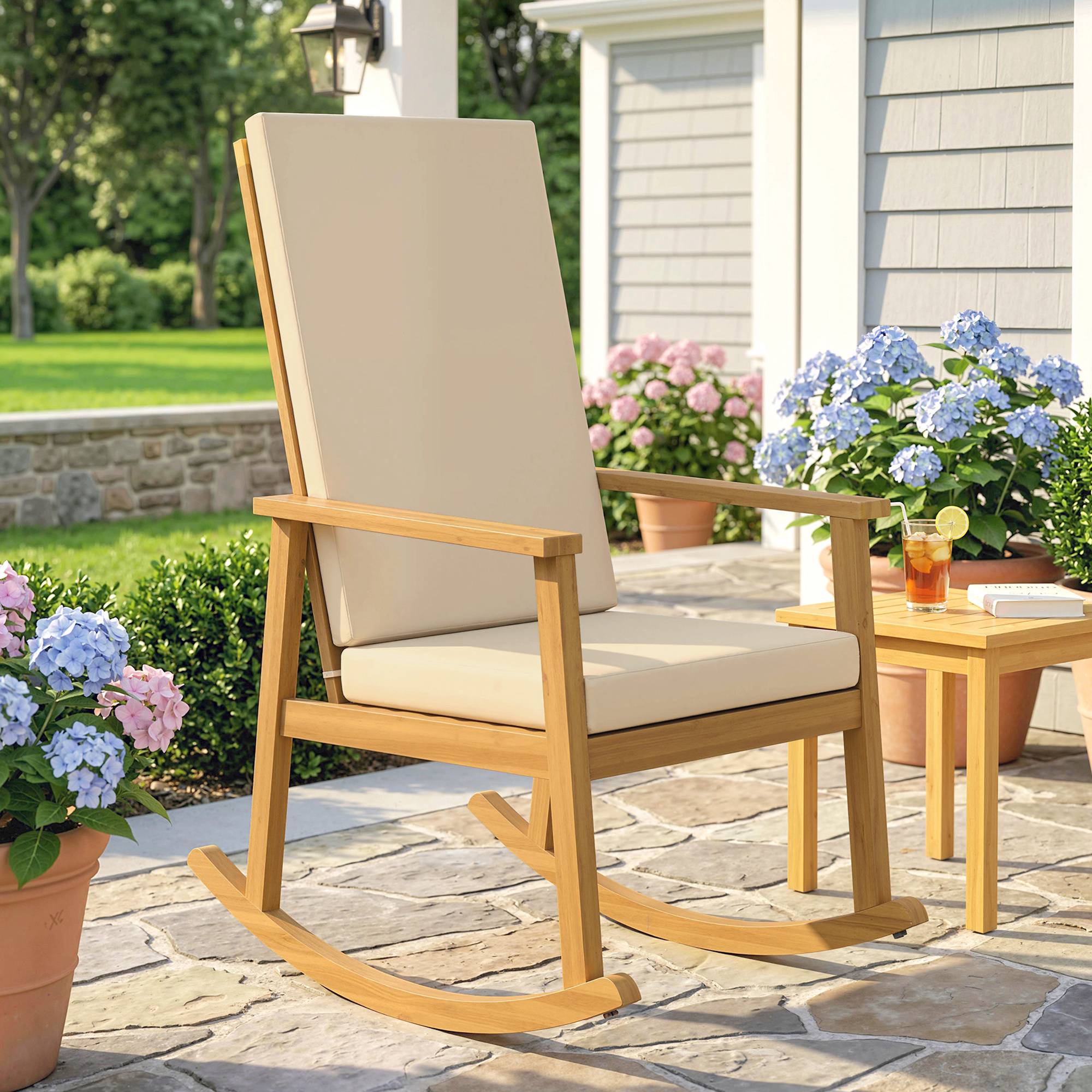 Fauteuil à bascule bois d'acacia beige 60 x 89 x 107 cm - PANGIVO - Image 3