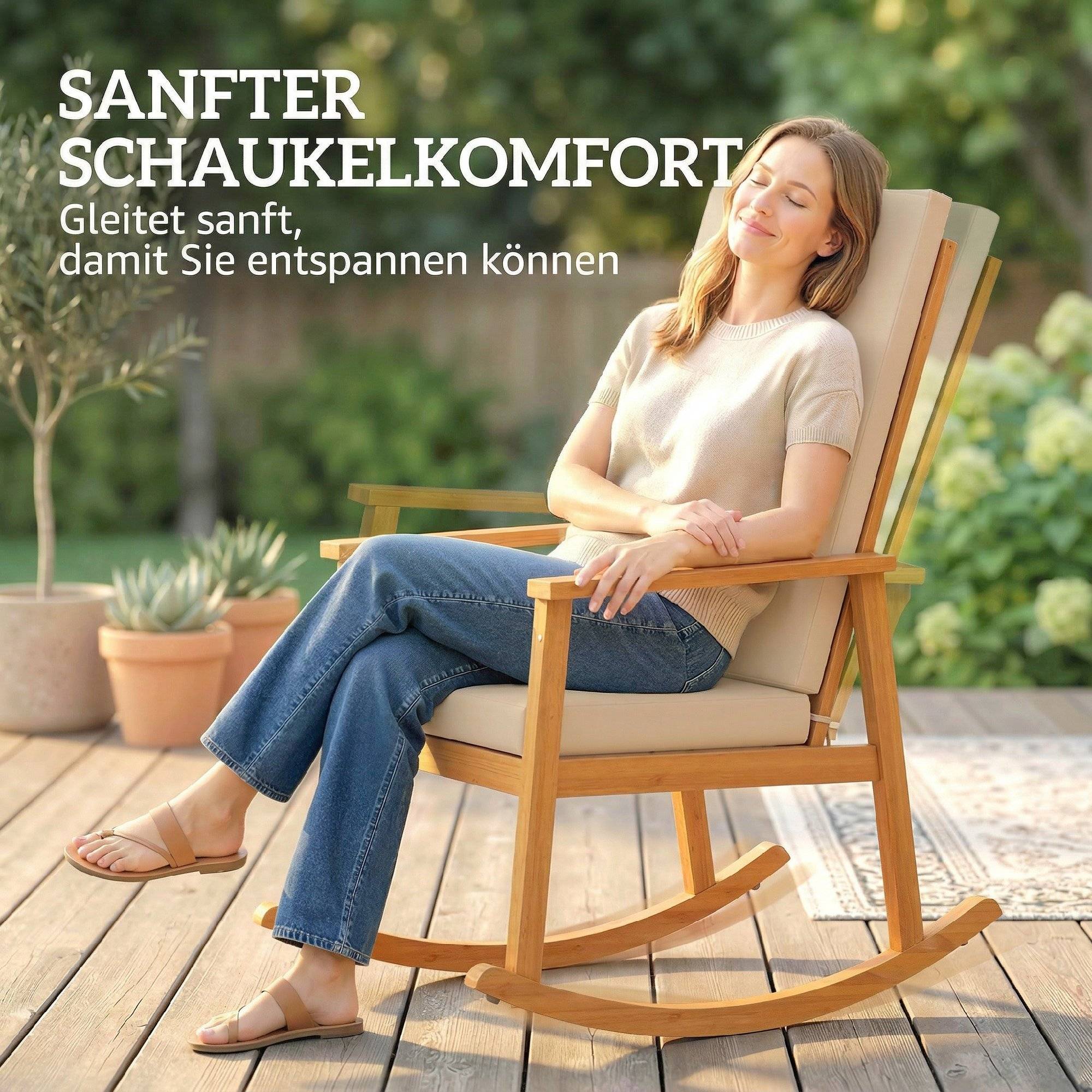 Fauteuil à bascule bois d'acacia beige 60 x 89 x 107 cm - PANGIVO - Image 6