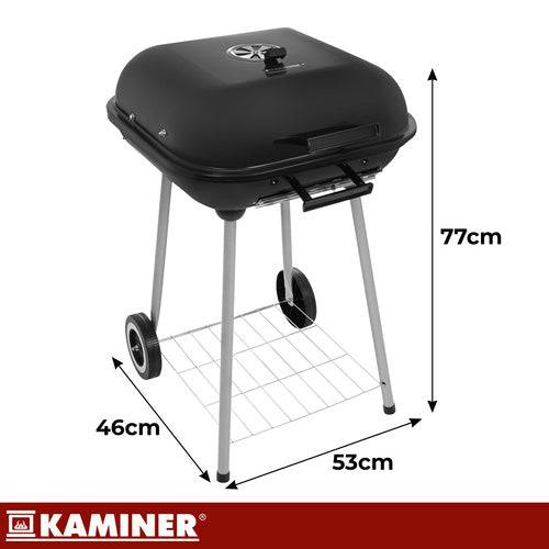 Barbecue au charbon de bois avec couvercle et étagère, portable sur roues - Image 2