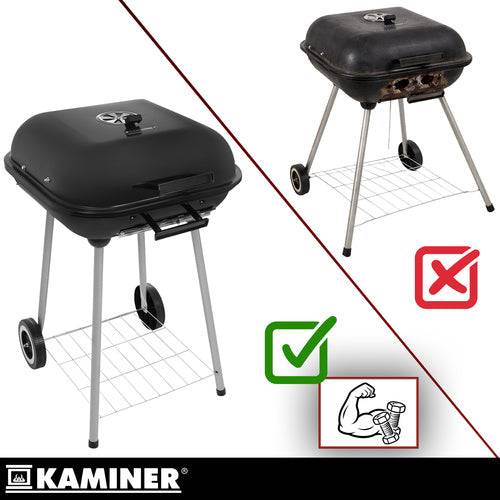 Barbecue au charbon de bois avec couvercle et étagère, portable sur roues - Image 7