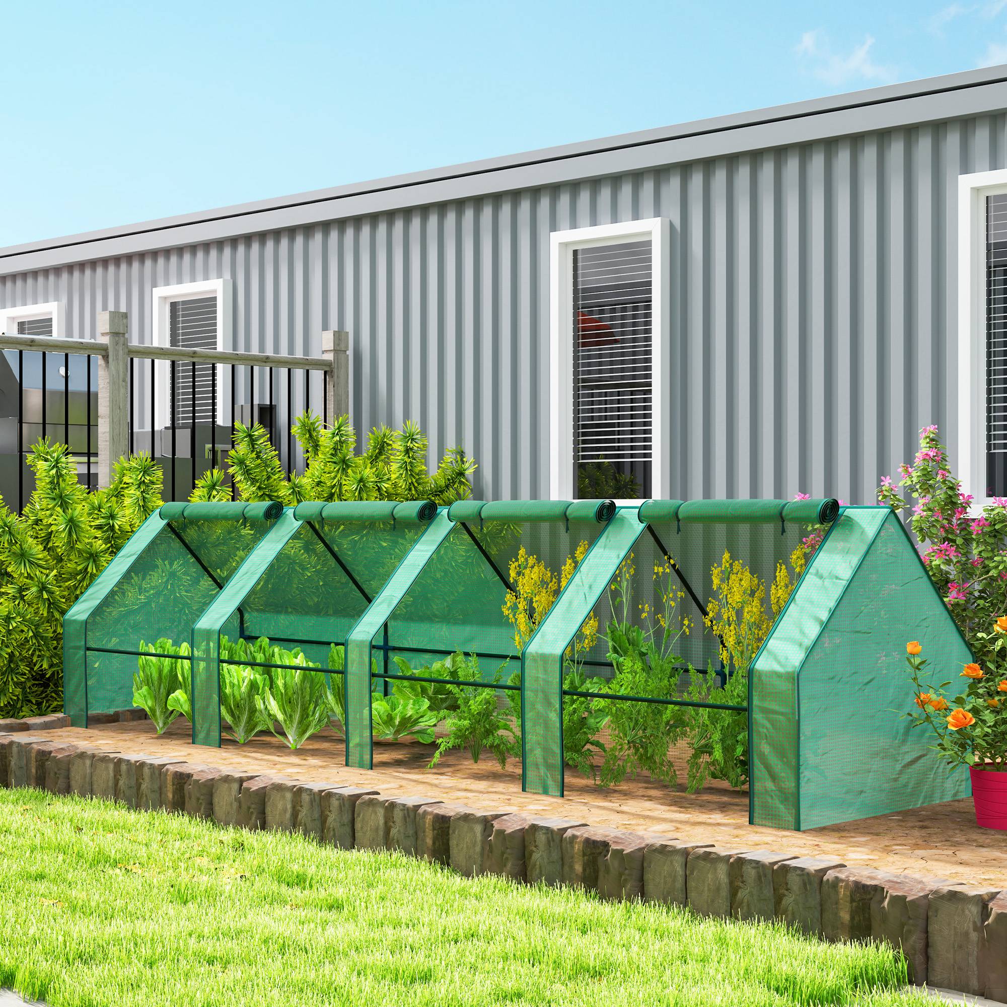 ComfortXL - Mini serre tunnel acier et PE 360 x 90 x 90 cm verte potager 4 fenêtres zippées - ComfortXL Outdoor Living - Image 1