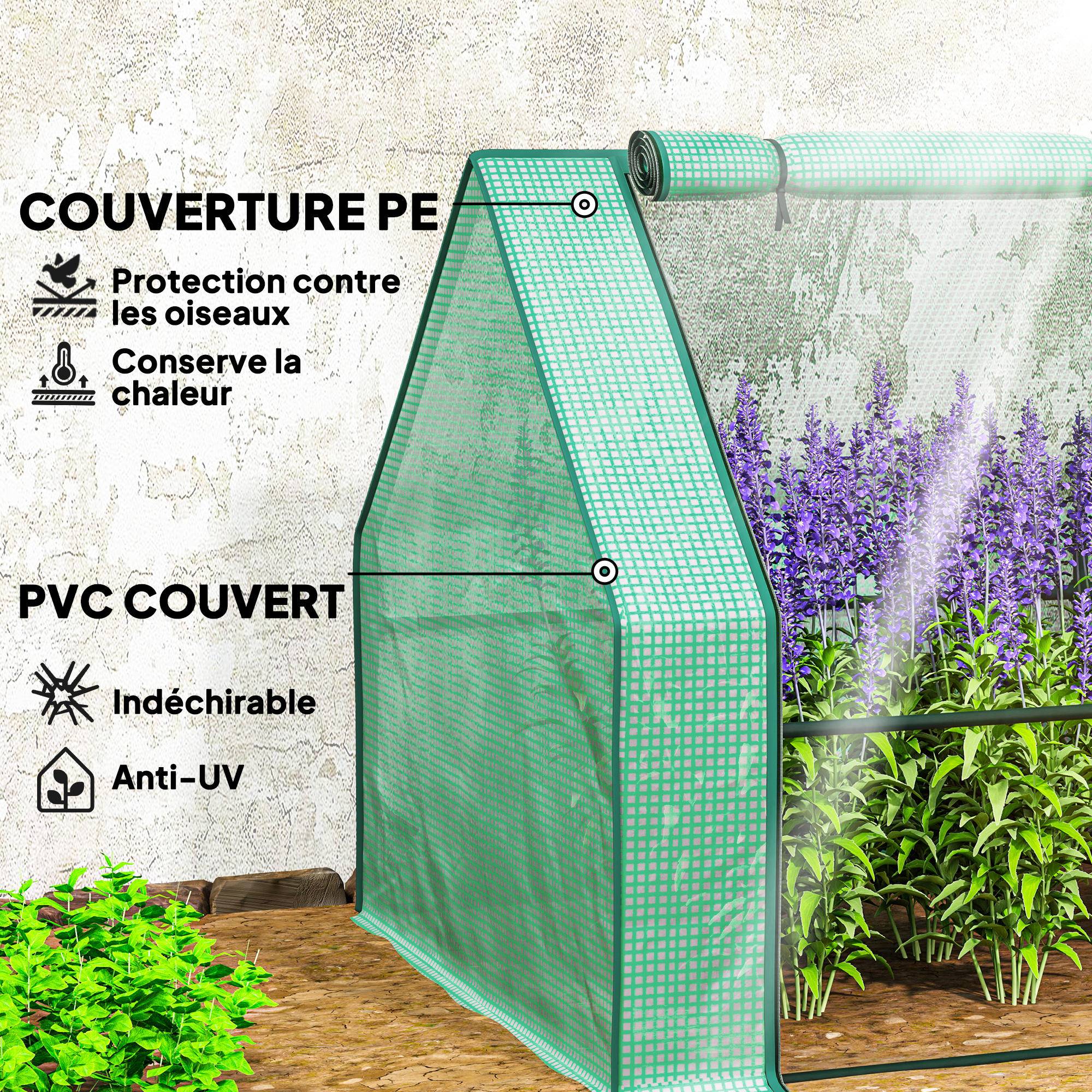 ComfortXL - Mini serre tunnel acier et PE 360 x 90 x 90 cm verte potager 4 fenêtres zippées - ComfortXL Outdoor Living - Image 6