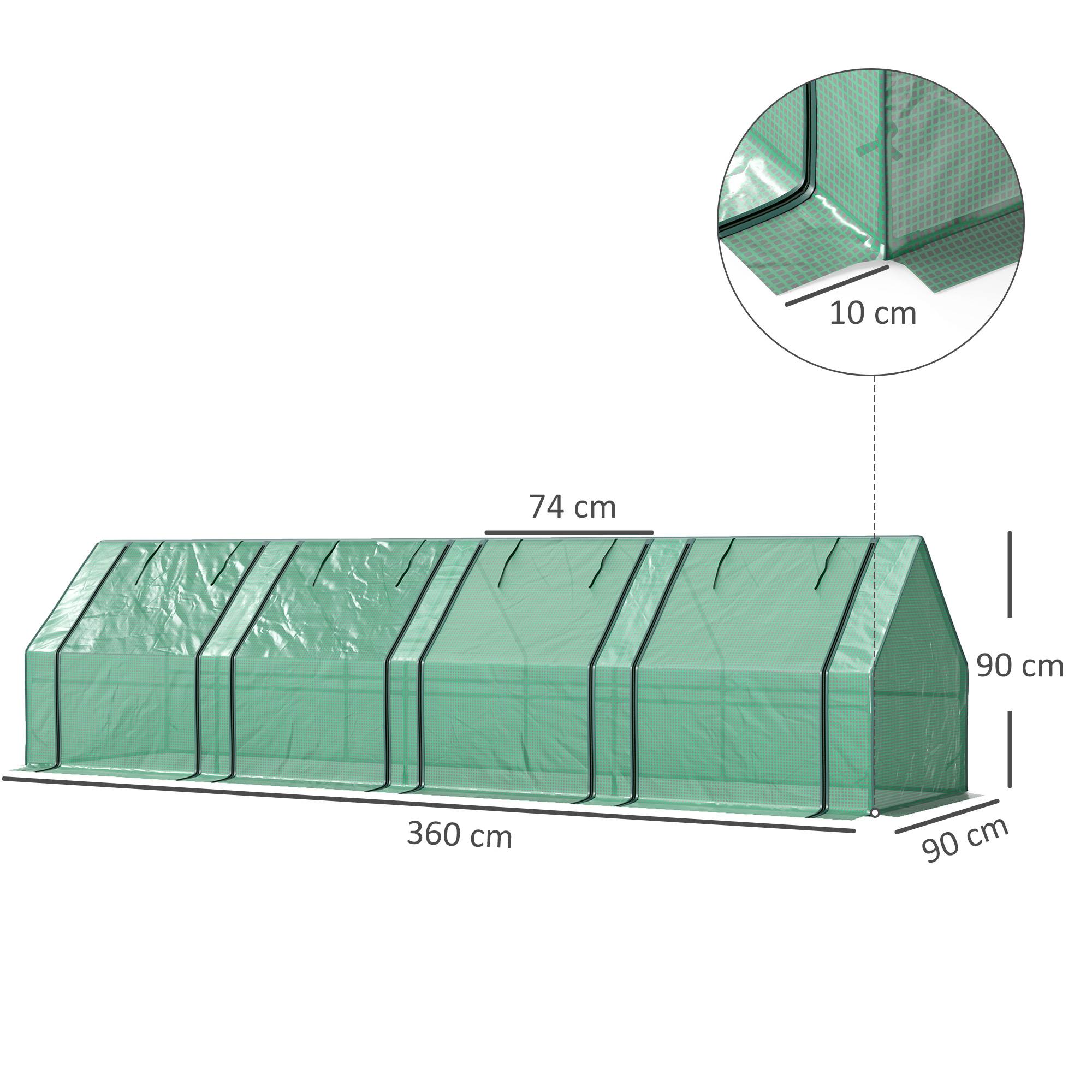 ComfortXL - Mini serre tunnel acier et PE 360 x 90 x 90 cm verte potager 4 fenêtres zippées - ComfortXL Outdoor Living - Image 5