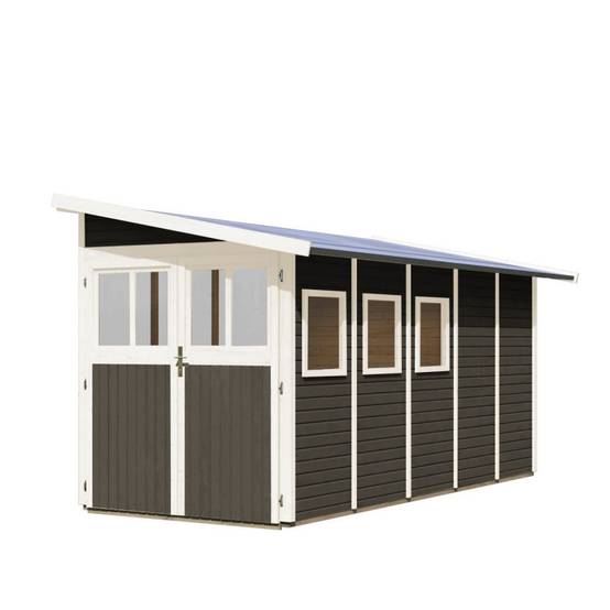 Abri de jardin adossé 8m² bois massif vitrifié gris Wandlitz 5 avec embase Karibu - Image 3