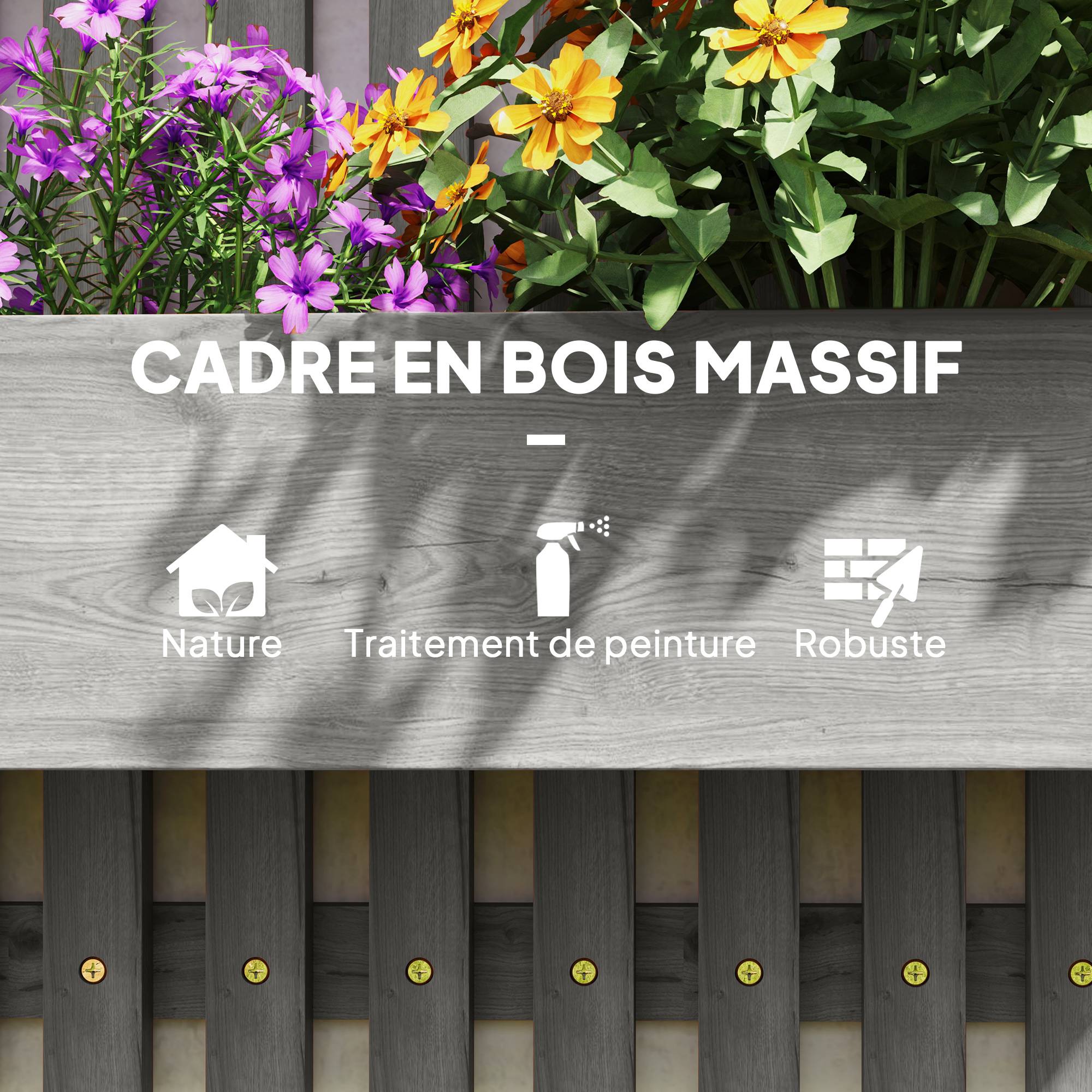 Jardinière murale bois sapin extérieur 3 bacs amovibles treillis 60x16x80cm gris - ComfortXL Outdoor Living - Image 10