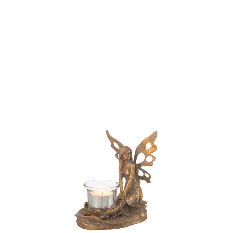 Porte-bougie ange en métal doré 15x10x16 cm - J-Line - Image 1