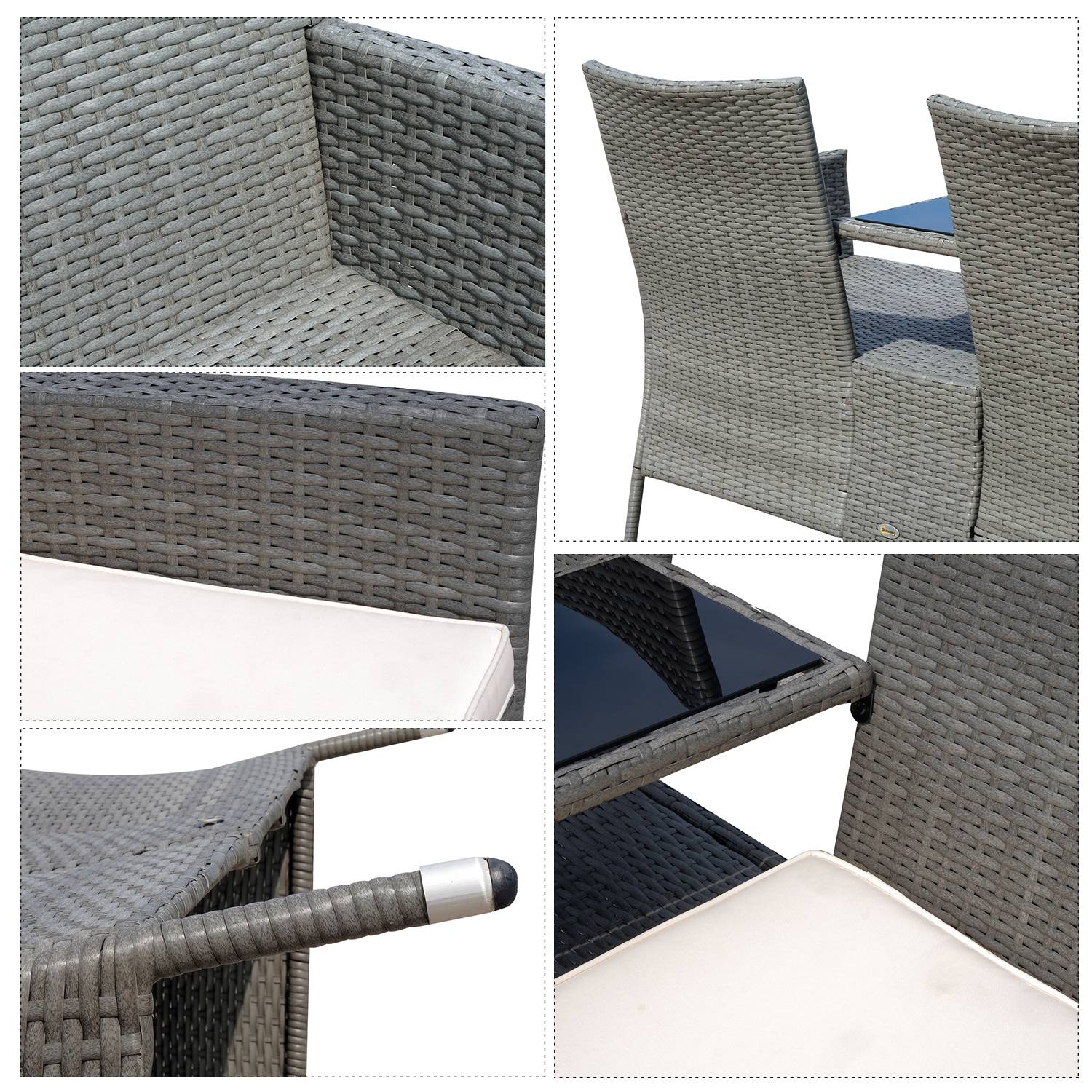 Outsunny - Banc de jardin design contemporain double chaise avec coussins assise + tablette intégrée résine tressée grise polyester crème - Outsunny - Image 8