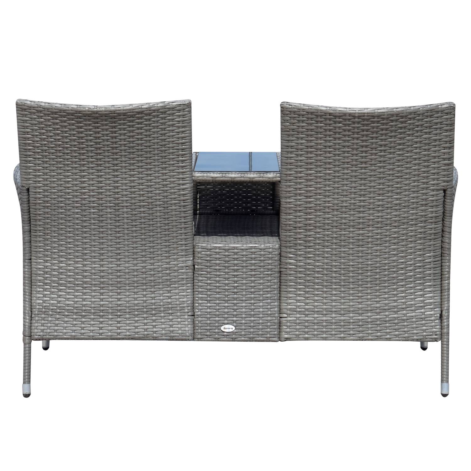 Outsunny - Banc de jardin design contemporain double chaise avec coussins assise + tablette intégrée résine tressée grise polyester crème - Outsunny - Image 6