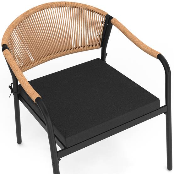 IDMARKET - Salon de jardin bas MADEIRA 4 places structure en métal noir, cordage et coussins noirs - Image 7