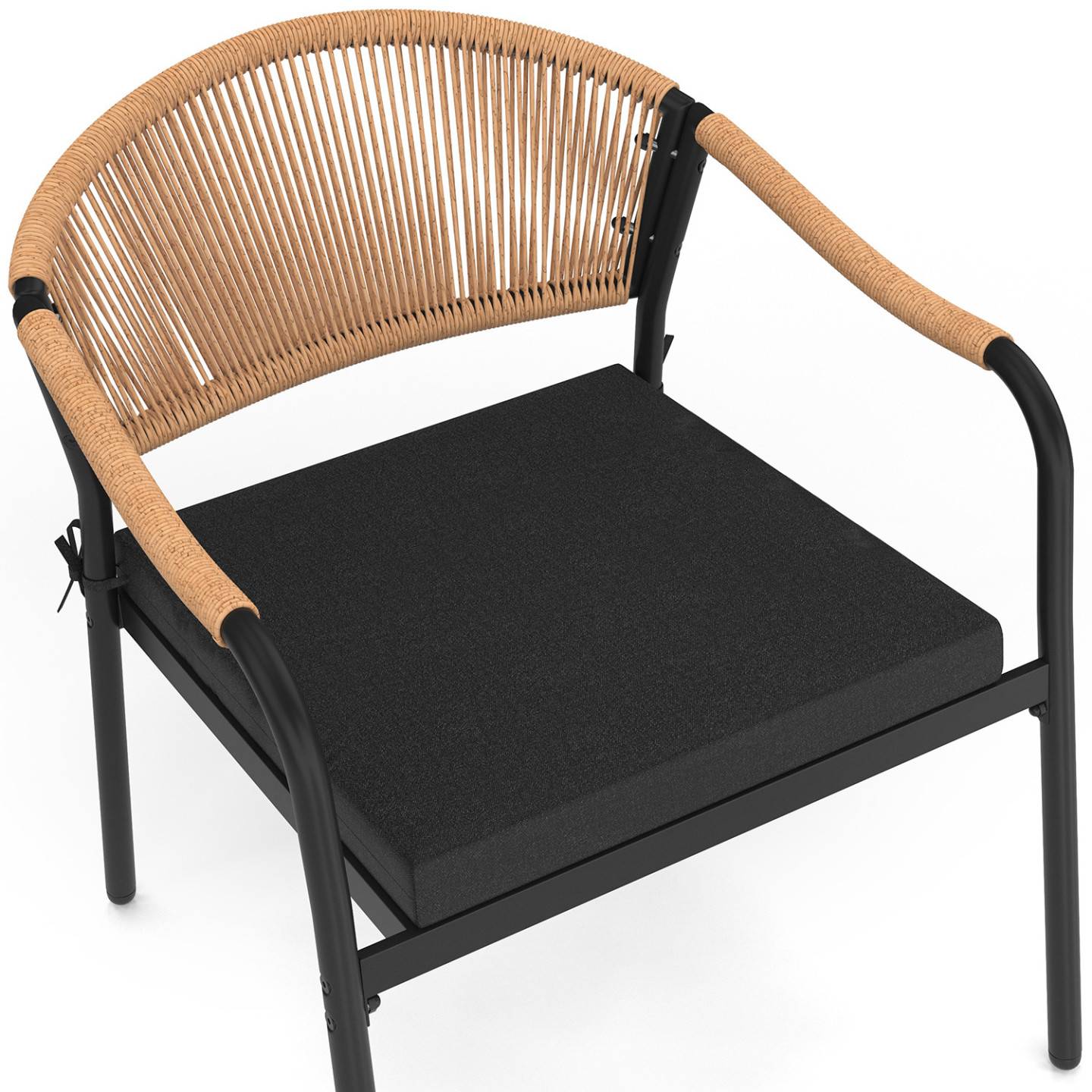 IDMARKET - Salon de jardin bas MADEIRA 4 places structure en métal noir, cordage et coussins noirs - Image 7