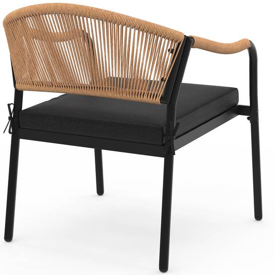 IDMARKET - Salon de jardin bas MADEIRA 4 places structure en métal noir, cordage et coussins noirs - Image 4