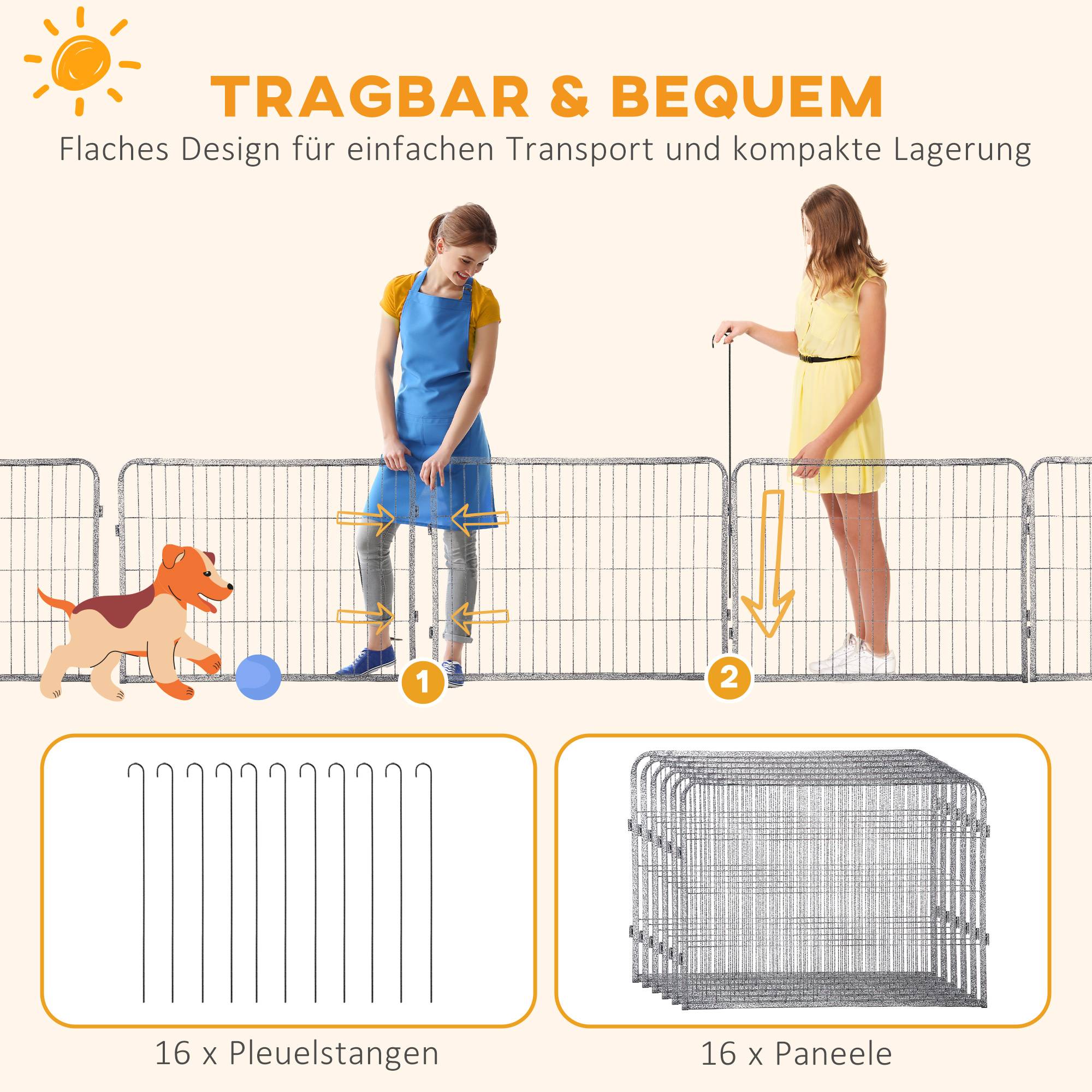 Enclos Chiots Acier Intérieur Extérieur Modulable 2 Portes 16 Panneaux 60cm Gris - ComfortXL Pet Living - Image 6