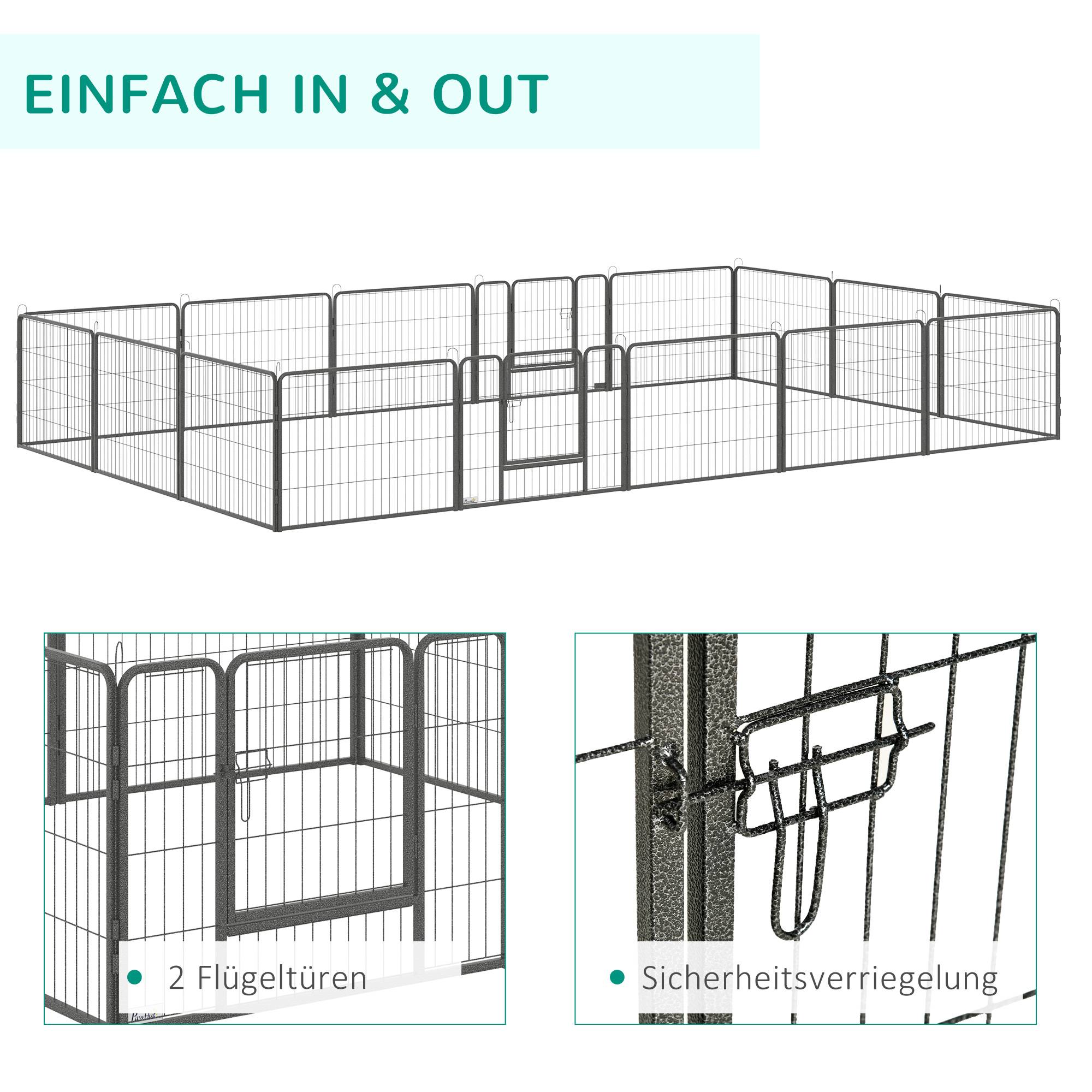 Enclos Chiots Acier Intérieur Extérieur Modulable 2 Portes 16 Panneaux 60cm Gris - ComfortXL Pet Living - Image 5