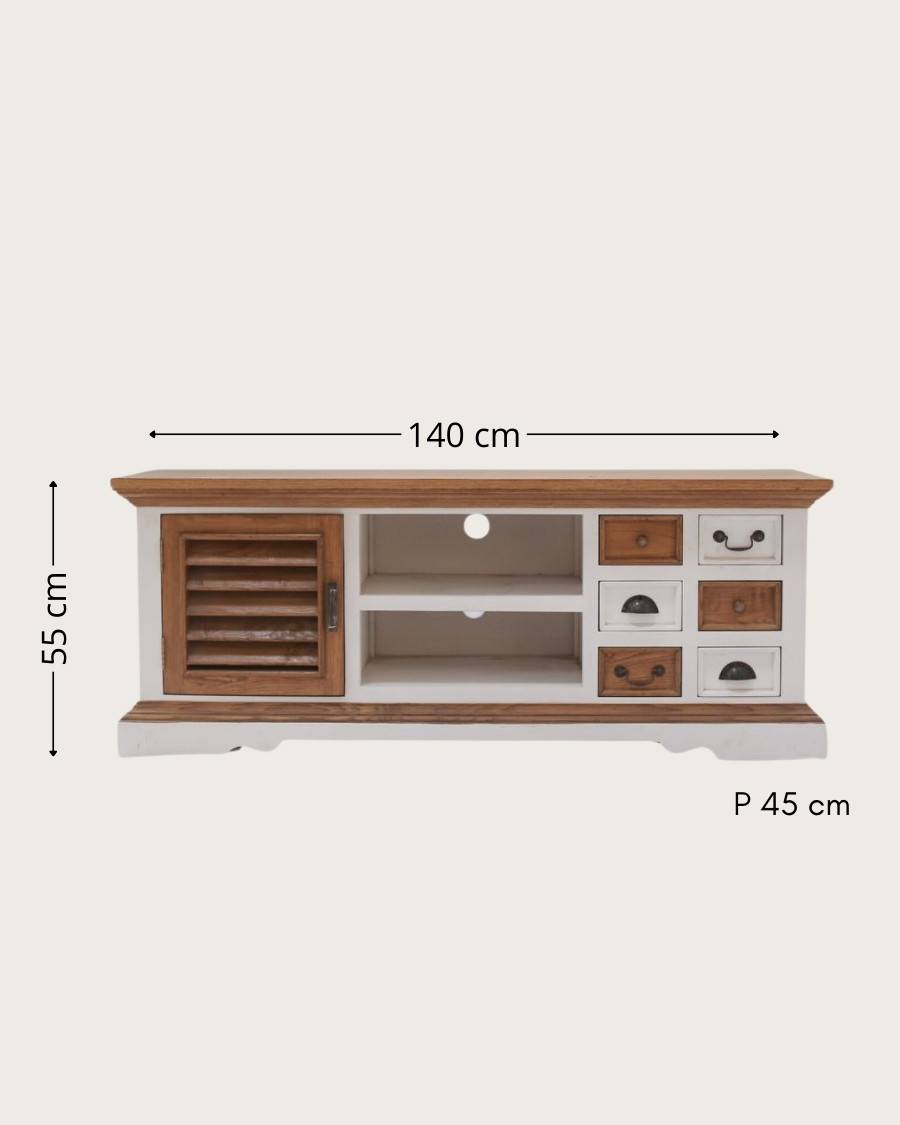 Inda - Meuble  en bois massif de Sungkai blanc et naturel 140 cm - UNIQKA - Image 8
