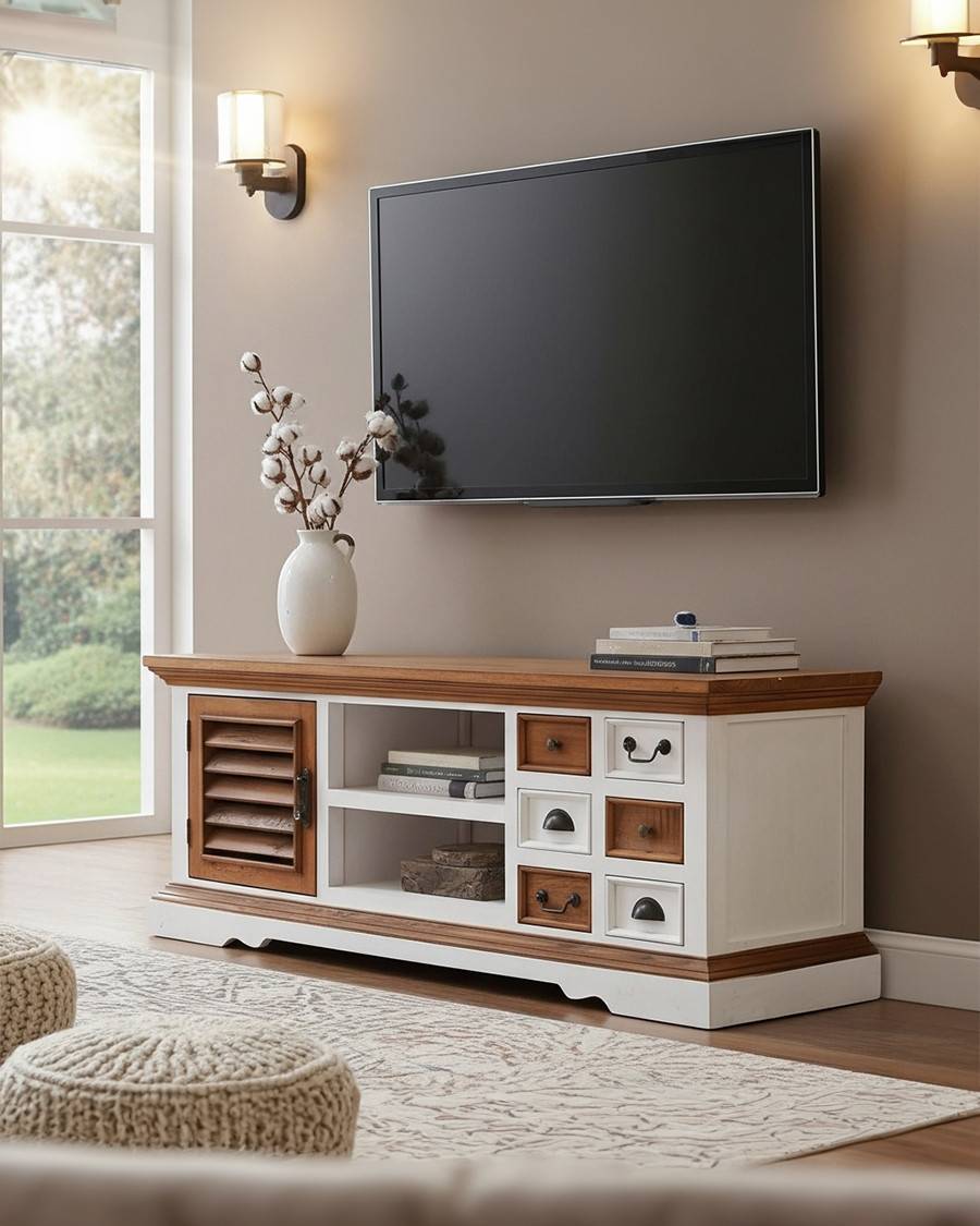 Inda - Meuble  en bois massif de Sungkai blanc et naturel 140 cm - UNIQKA - Image 2