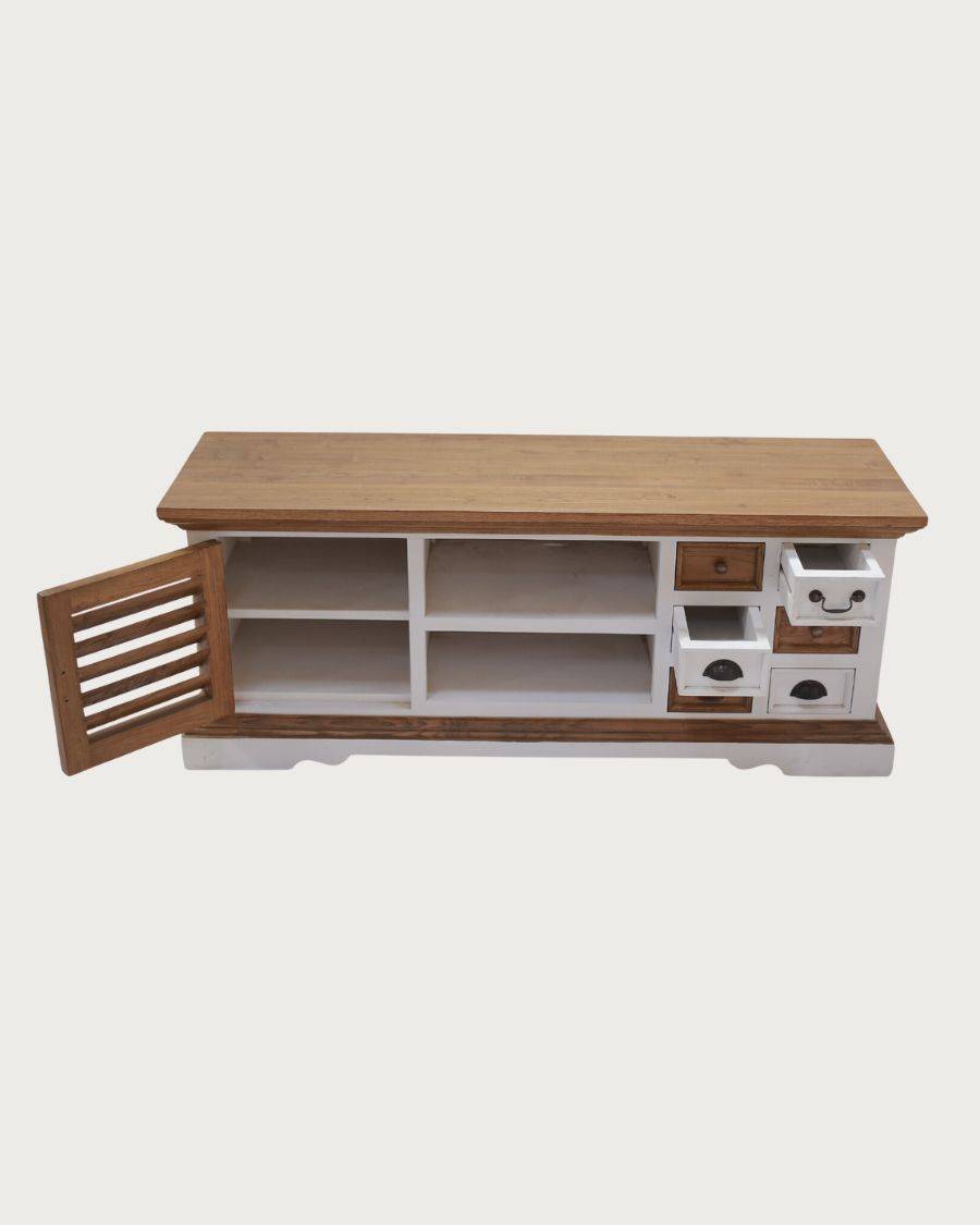 Inda - Meuble  en bois massif de Sungkai blanc et naturel 140 cm - UNIQKA - Image 3