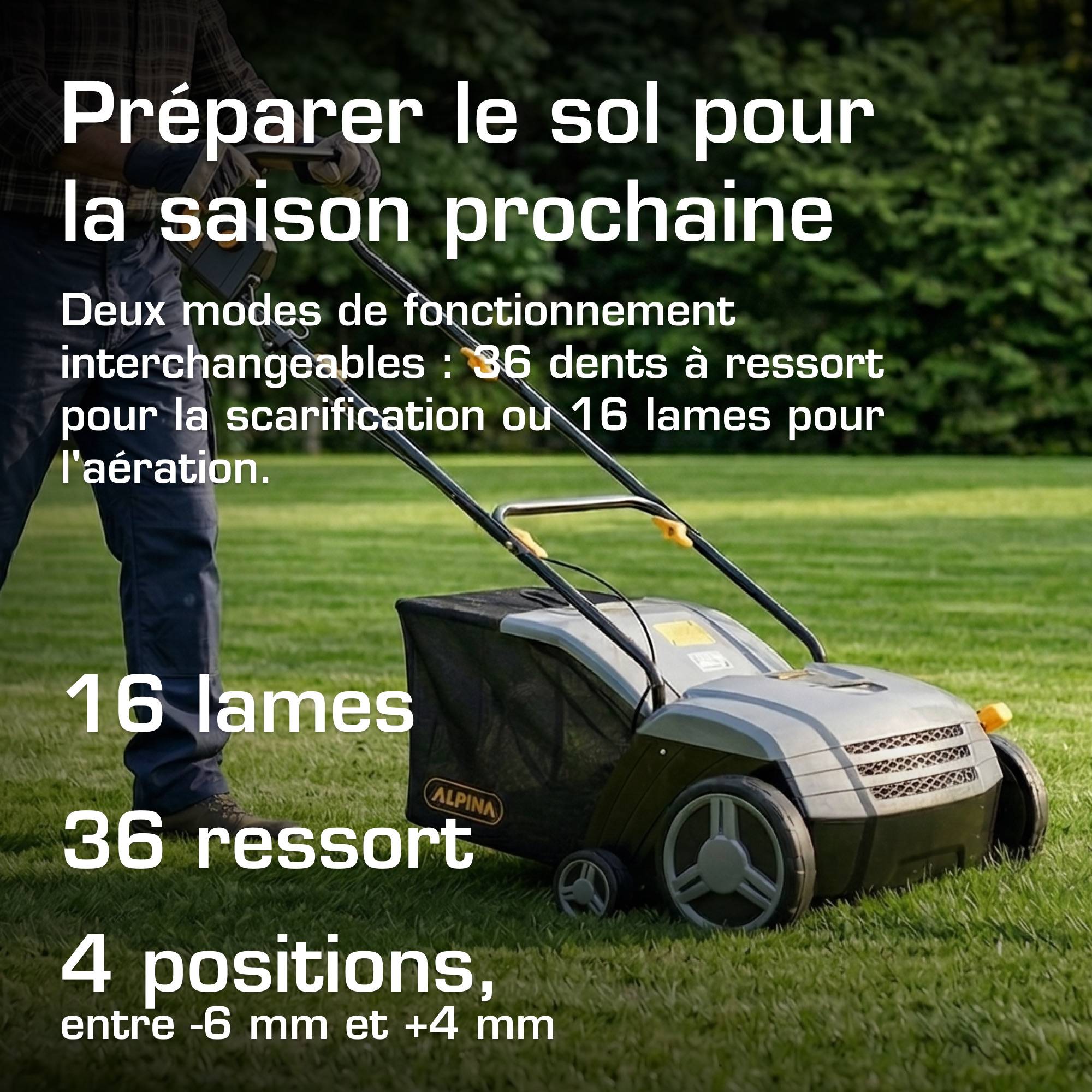 Alpina - Scarificateur ASC 1.3 E, 4 profondeurs réglables, 16 lames ou 36 ressorts, sac 40L - Alpina - Image 4
