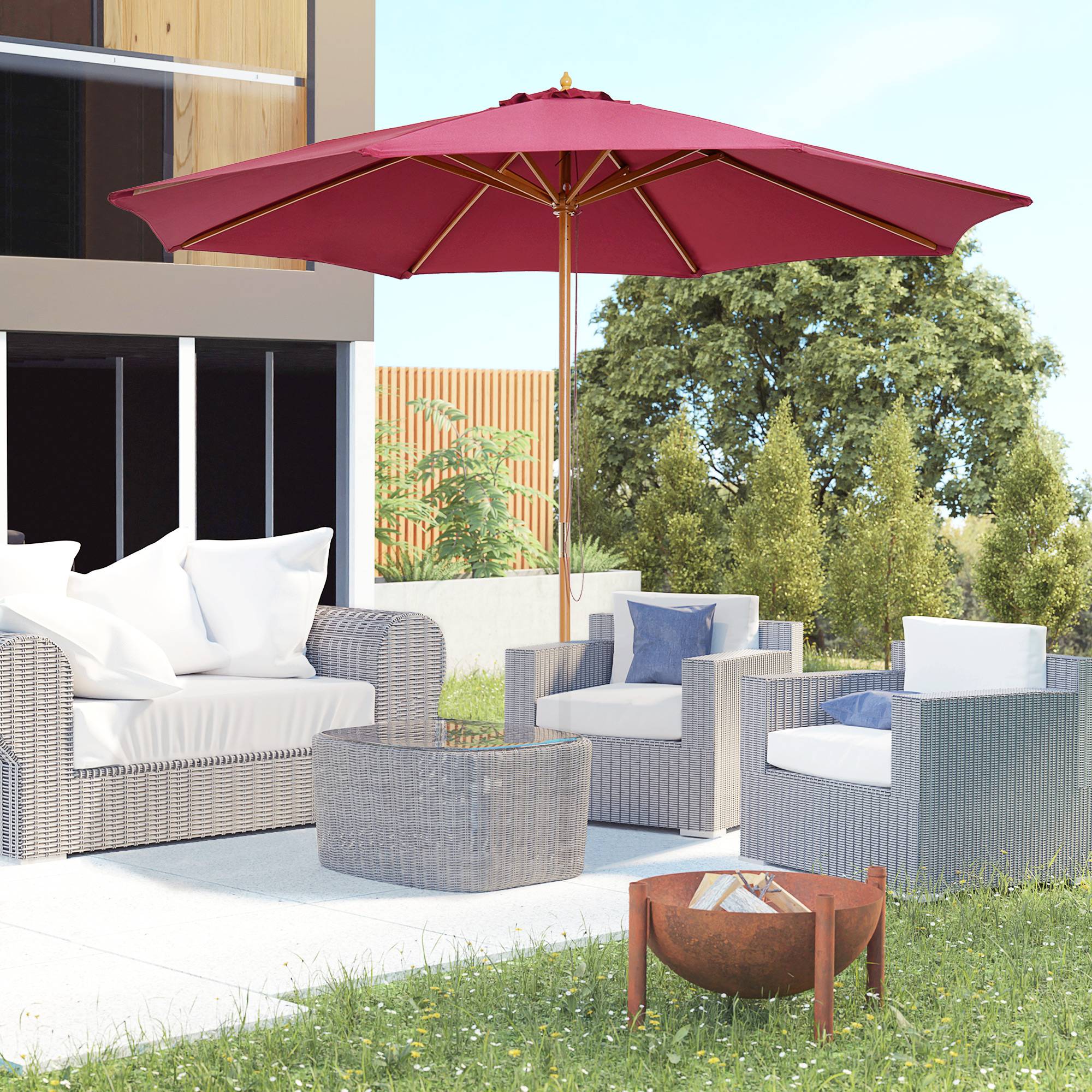 Parasol de jardin parasol droit double toit en bois Anti UV - 300x300x250cm Bois Rouge fr144 - Image 4