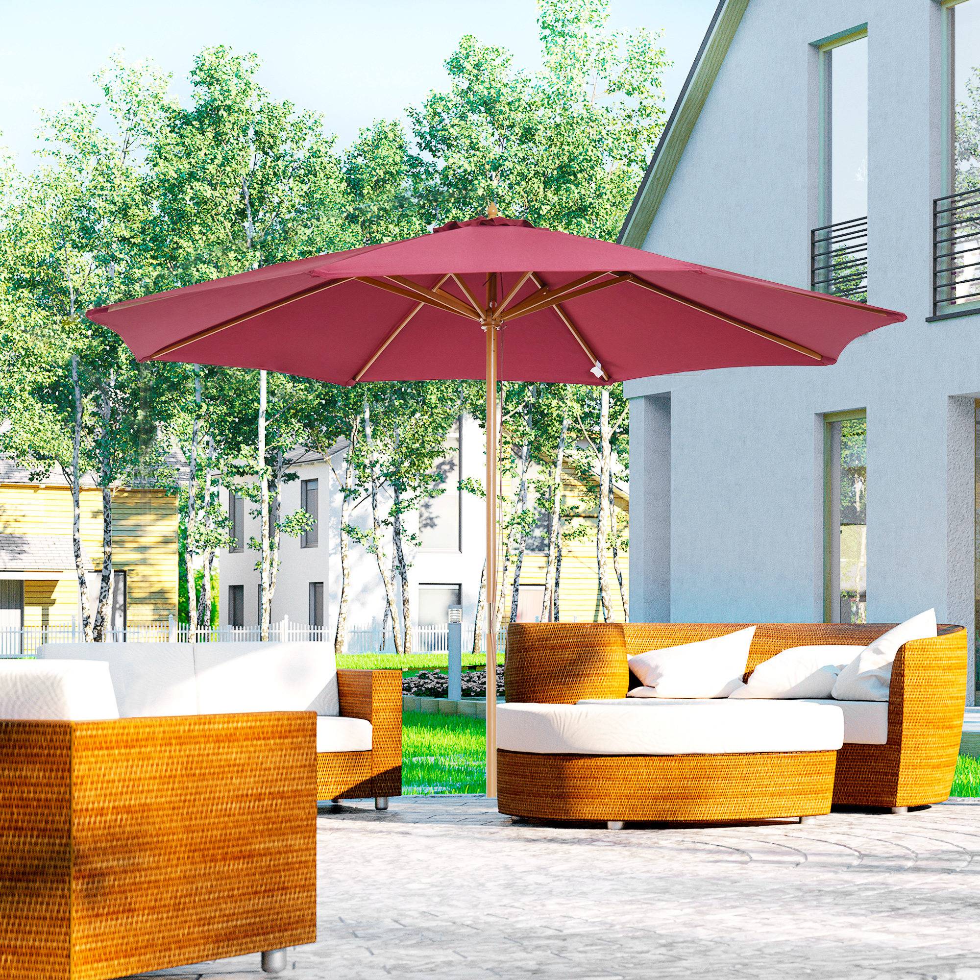 Parasol de jardin parasol droit double toit en bois Anti UV - 300x300x250cm Bois Rouge fr144 - Image 3