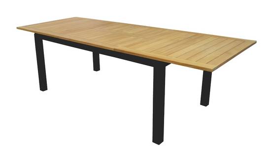 Proloisirs - Table extensible - MADAGASCAR - Aluminium graphite - Teck FSC 100% - Allonge papillon - 180/260 x 100 cm