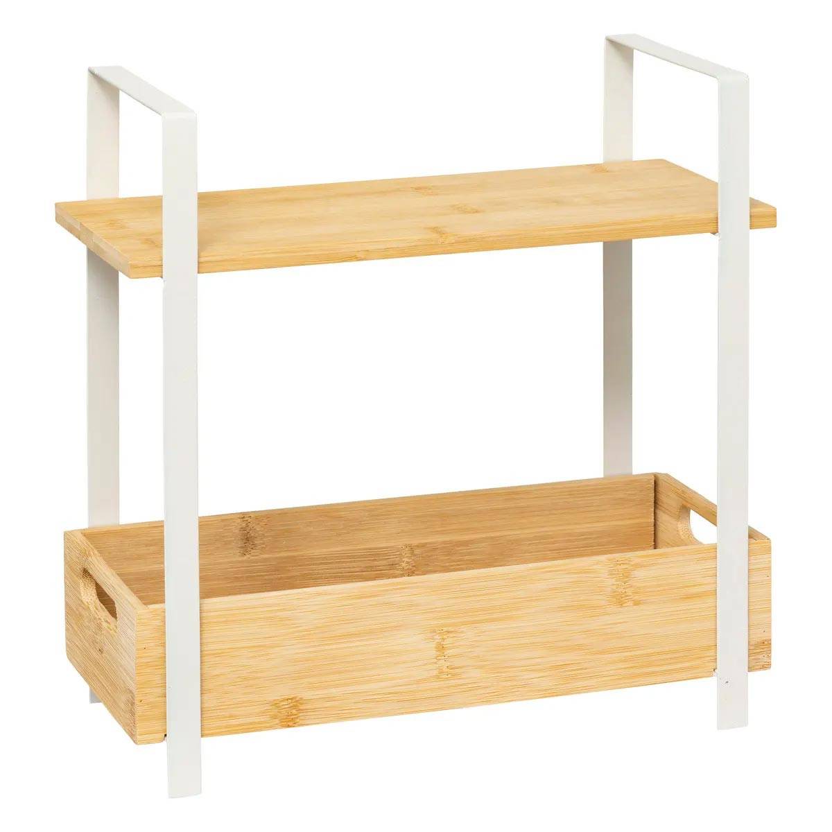 Étagère 2 Niveaux en Bambou "Ordera" 30cm Naturel & Blanc - Image 1