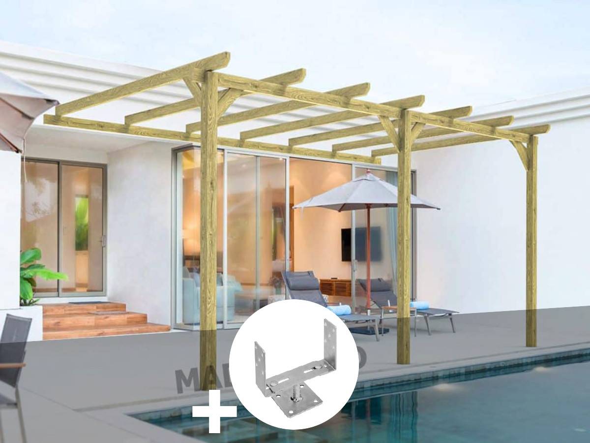 Pergola adossée en bois massif Orléans 300 x 300 cm + 2 supports surélevés - Maderland - Image 2