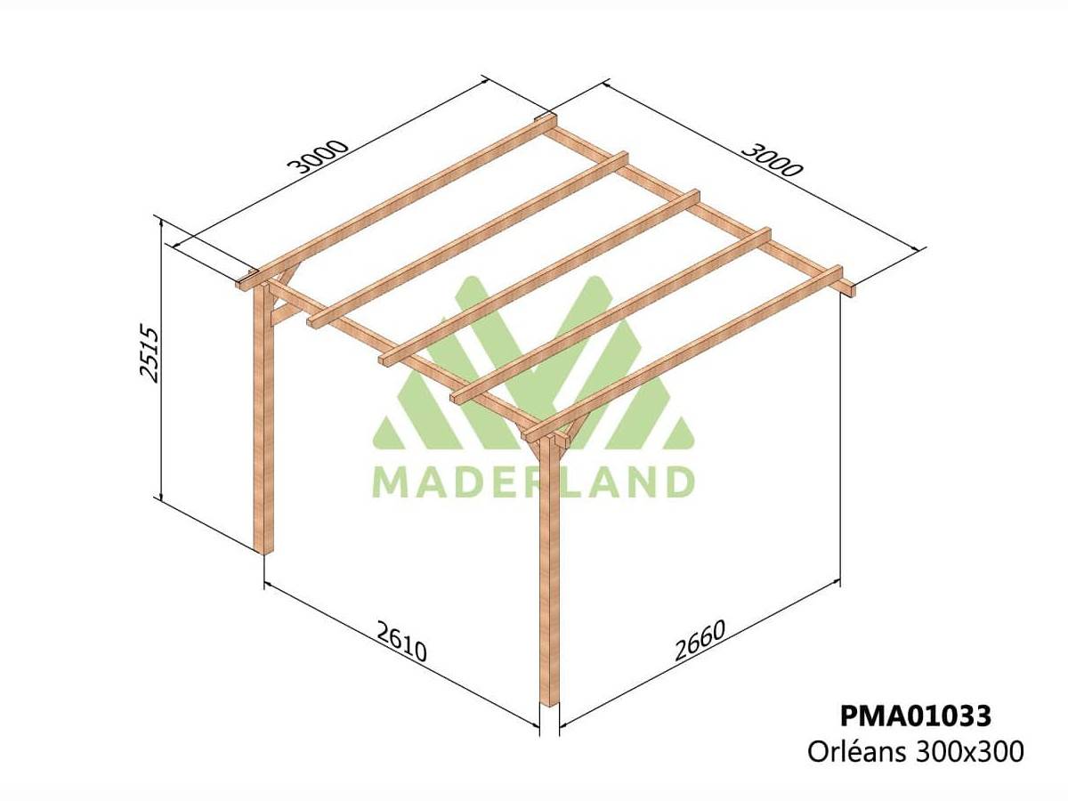 Pergola adossée en bois massif Orléans 300 x 300 cm + 2 supports surélevés - Maderland - Image 3