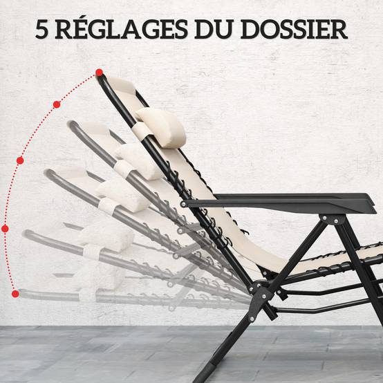Lot de 2 Chaises Longues Métal Jardin Inclinables avec Table 90x65cm Beige - ComfortXL Outdoor Living - Image 6