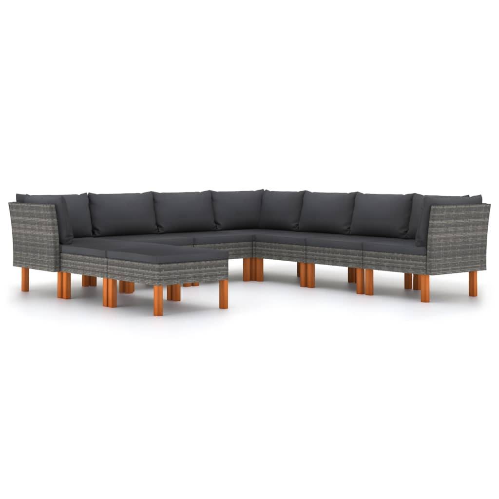 Helloshop26 - Salon de jardin meuble d'extérieur ensemble de mobilier 9 pièces avec coussins résine tressée gris - Image 1