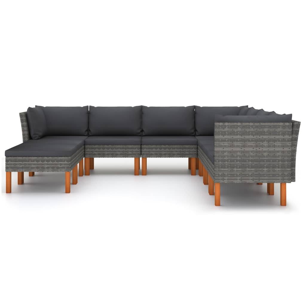 Helloshop26 - Salon de jardin meuble d'extérieur ensemble de mobilier 9 pièces avec coussins résine tressée gris - Image 2