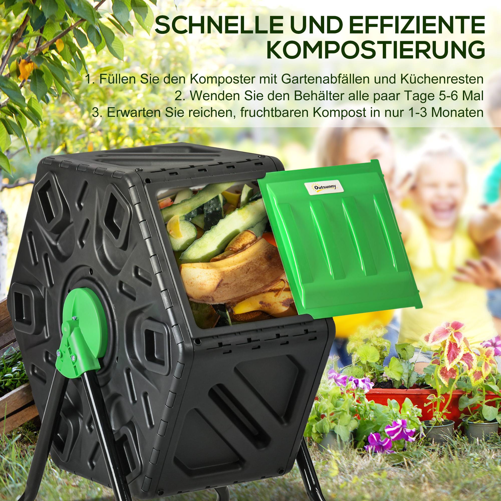 ComfortXL - Composteur Rotatif 65L Plastique Jardin Tambour Aéré 360° Noir Vert - ComfortXL Outdoor Living - Image 4
