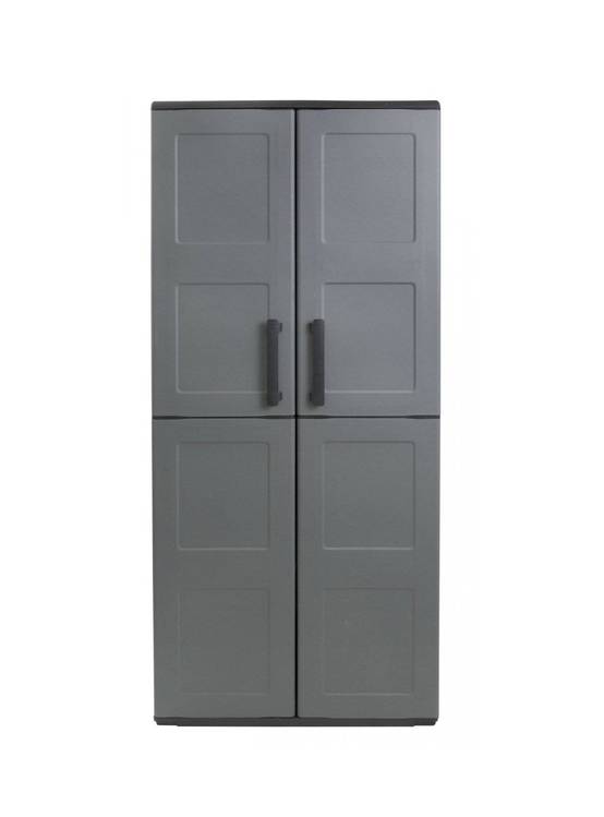 Dmora - Armoire d'extérieur Clavier, Meubles de balcon, Armoire polyvalente avec étagères, 68x37h163 cm, Gris et Noir, Finition damier - Dmora - Image 6