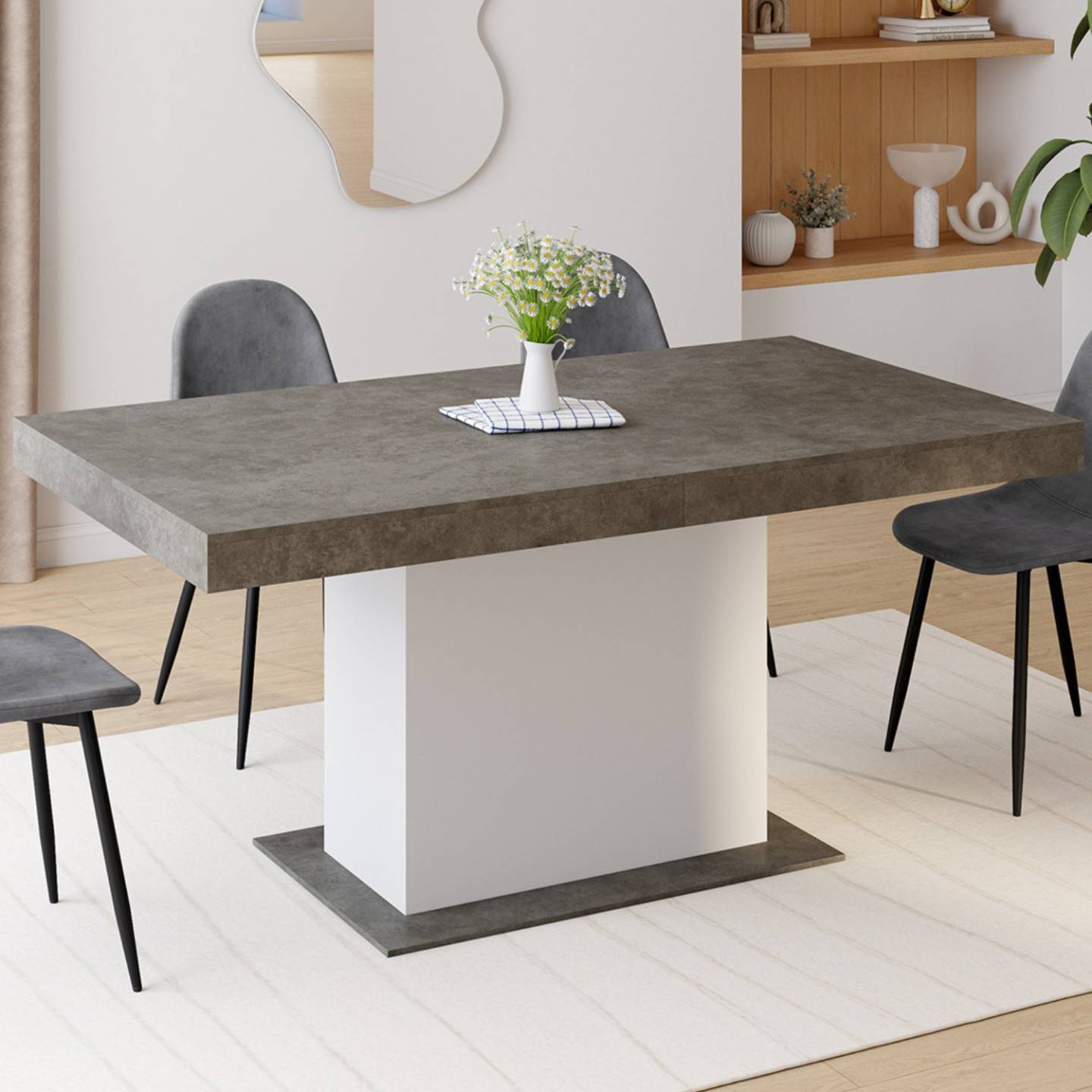 Table à manger extensible rectangle EDEN 6-10 personnes béton et blanc 160-200 cm - Image 4