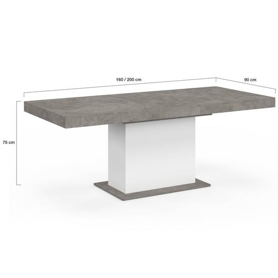 Table à manger extensible rectangle EDEN 6-10 personnes béton et blanc 160-200 cm - Image 5